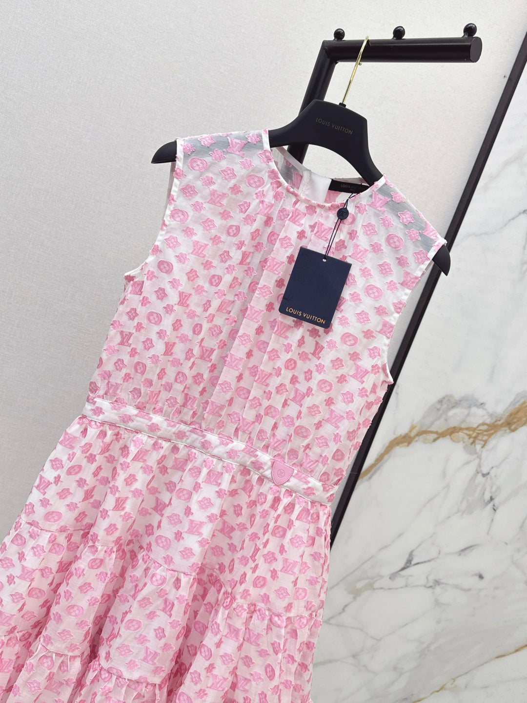 25Ss Spring and Summer New Jacquard Micro-transparent Round Neck Sleeveless Dress