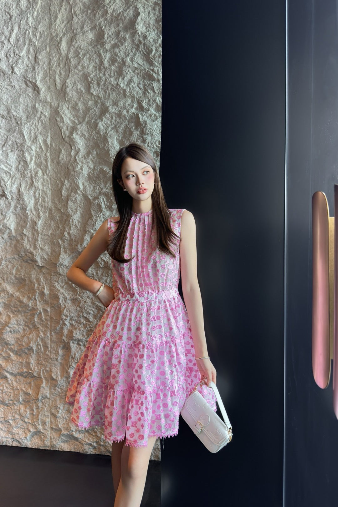 25Ss Spring and Summer New Jacquard Micro-transparent Round Neck Sleeveless Dress