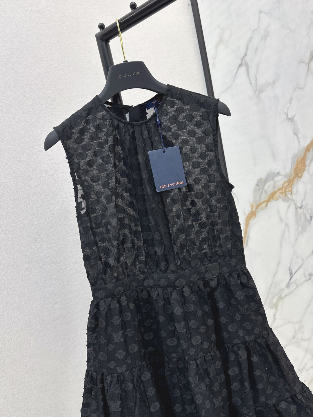 25Ss Spring and Summer New Jacquard Micro-transparent Round Neck Sleeveless Dress