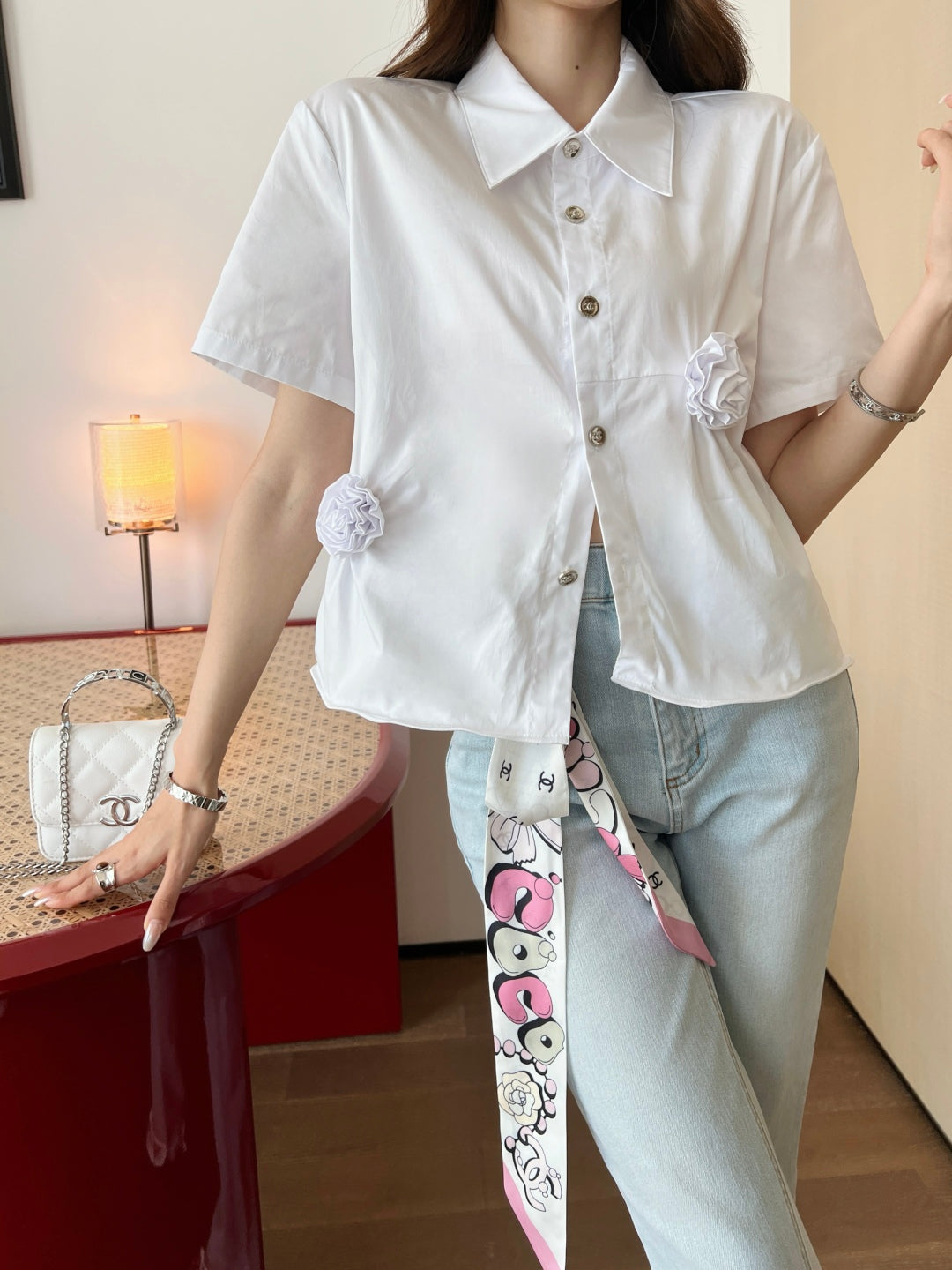 25 Spring and Summer Latest Three-Dimensional Flower Short-Sleeved Shirt