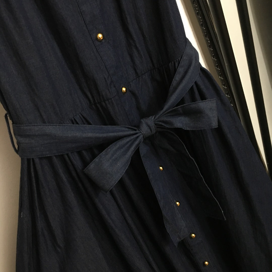 25 Summer new style lace waist stand collar sleeveless vest dress denim skirt