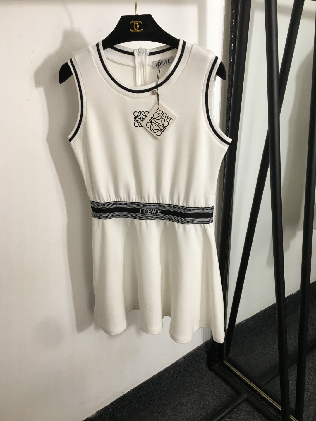 25 Summer new logo embroidered ribbon waist sleeveless vest dress