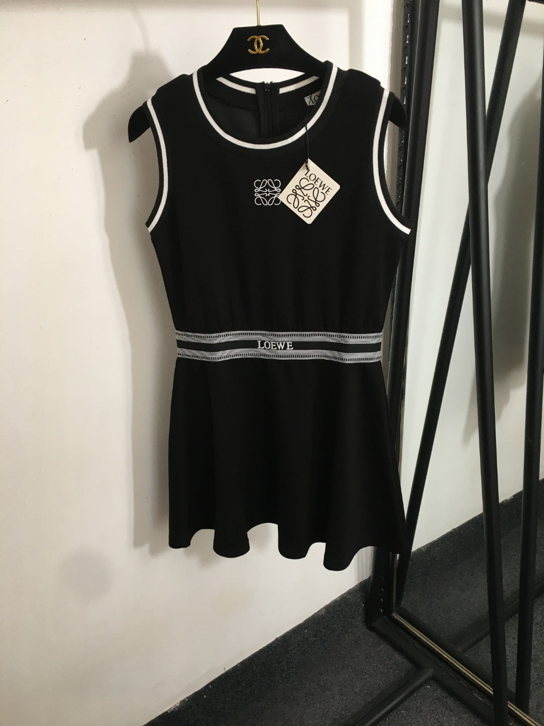 25 Summer new logo embroidered ribbon waist sleeveless vest dress