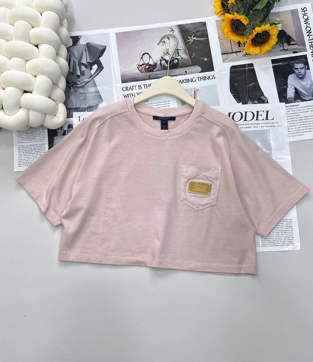 2025 new short pocket metal short-sleeved T-shirt with the same midi skirt