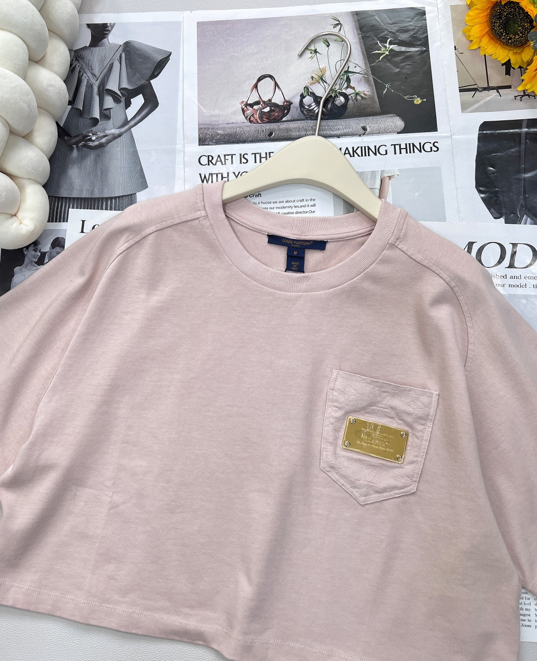 2025 new short pocket metal short-sleeved T-shirt with the same midi skirt