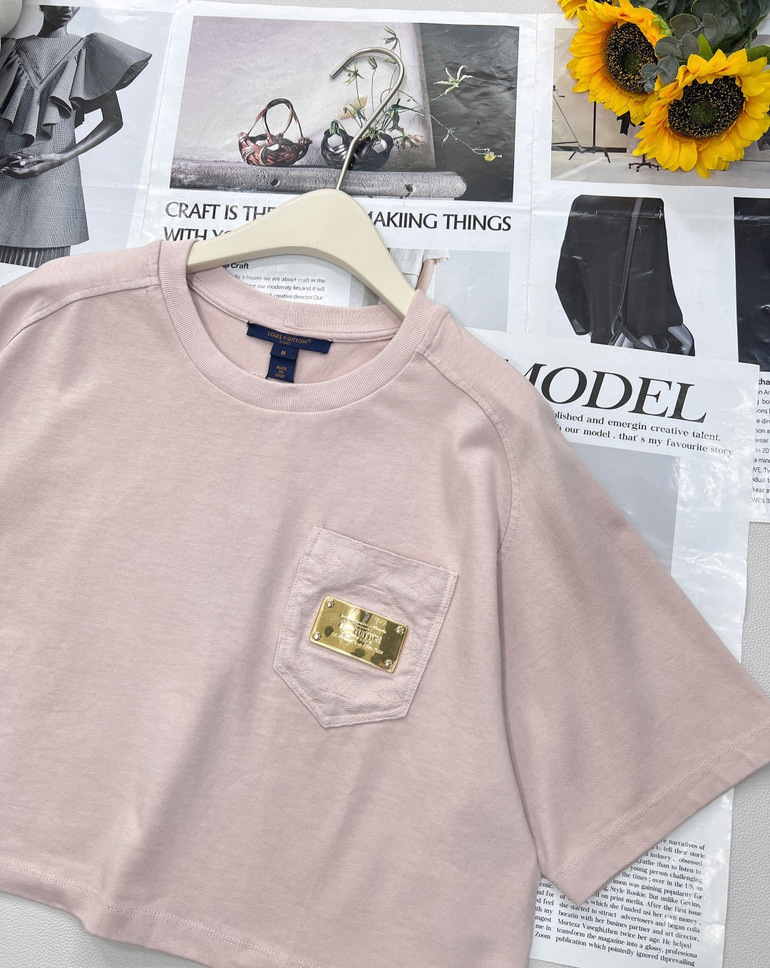 2025 new short pocket metal short-sleeved T-shirt with the same midi skirt