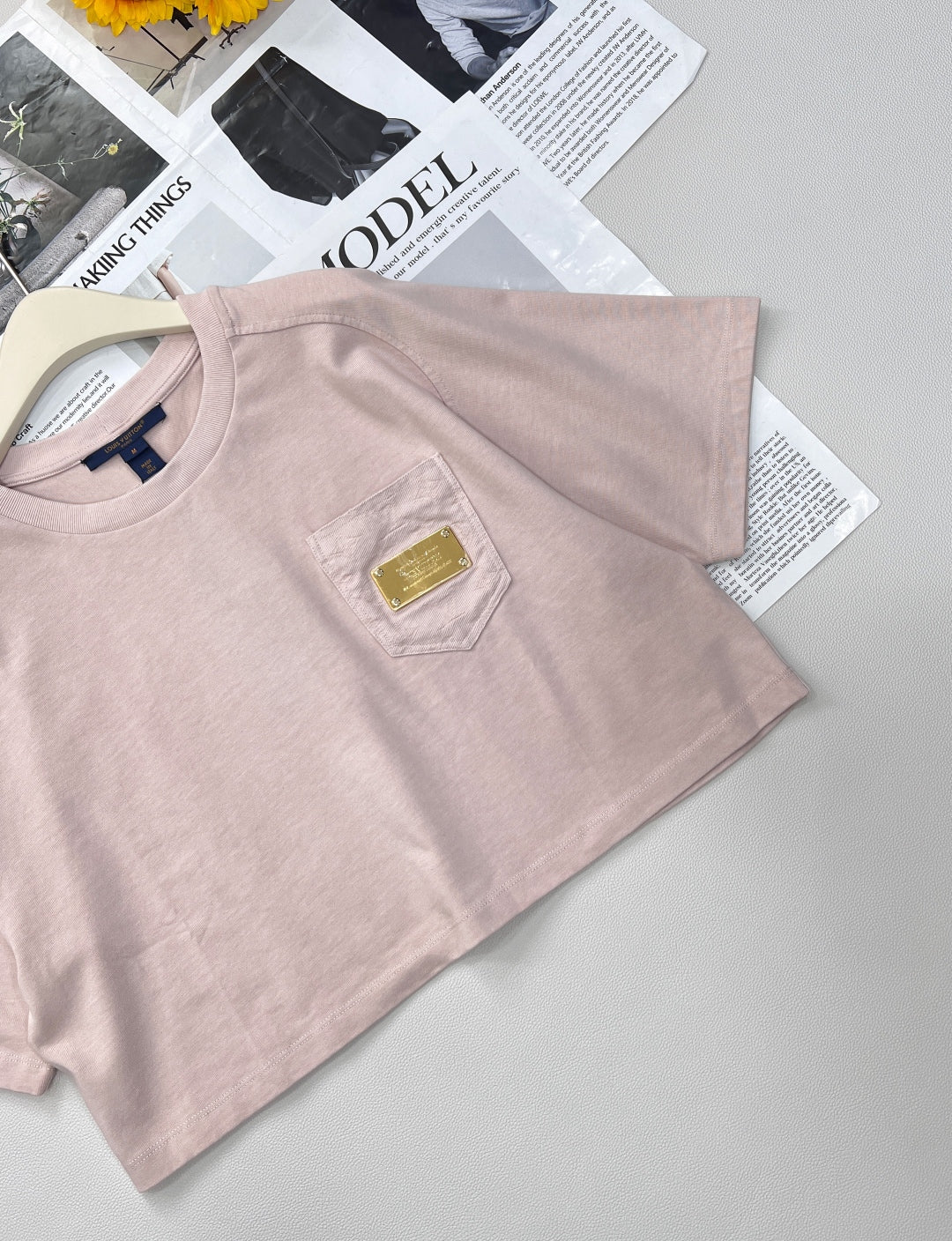 2025 new short pocket metal short-sleeved T-shirt with the same midi skirt