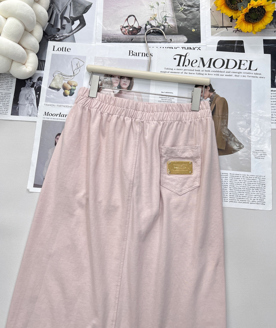 2025 new short pocket metal short-sleeved T-shirt with the same midi skirt
