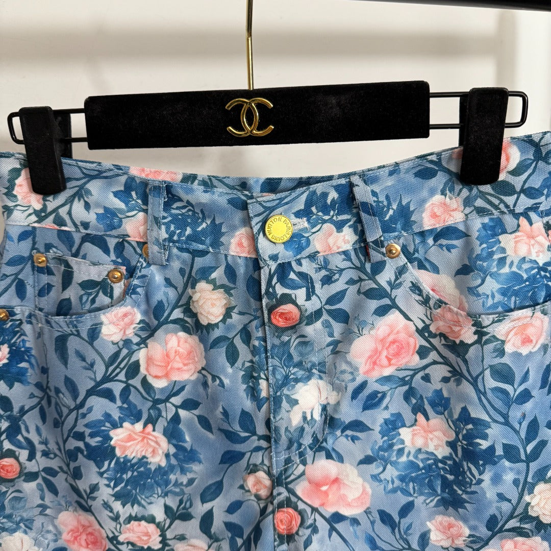 25 new summer pink flower print shorts