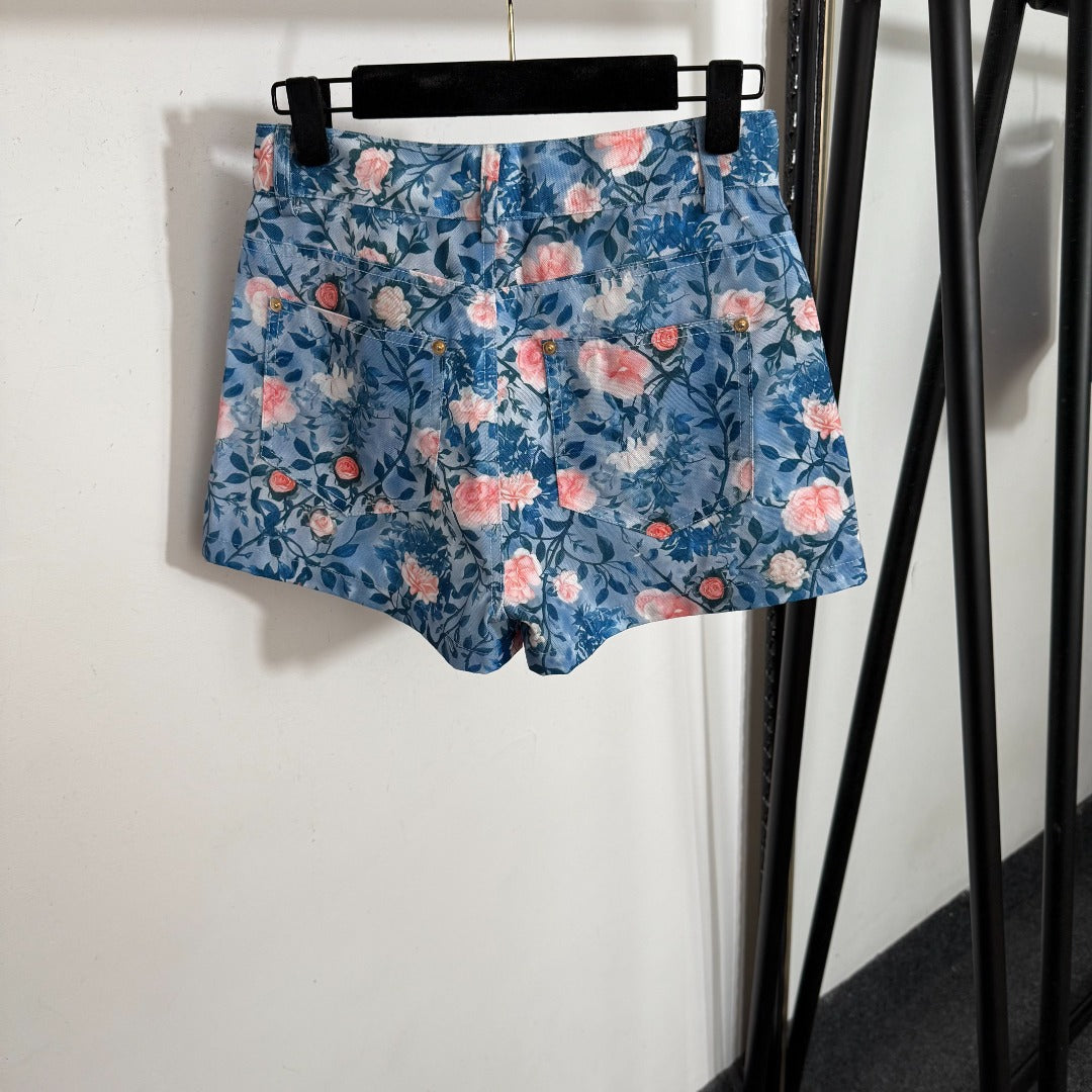25 new summer pink flower print shorts