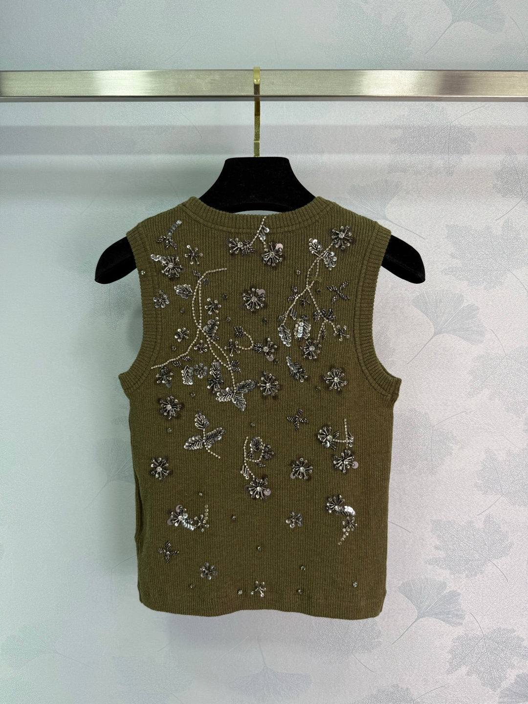 25ss Heavy industry nail bead rhinestone knitted vest