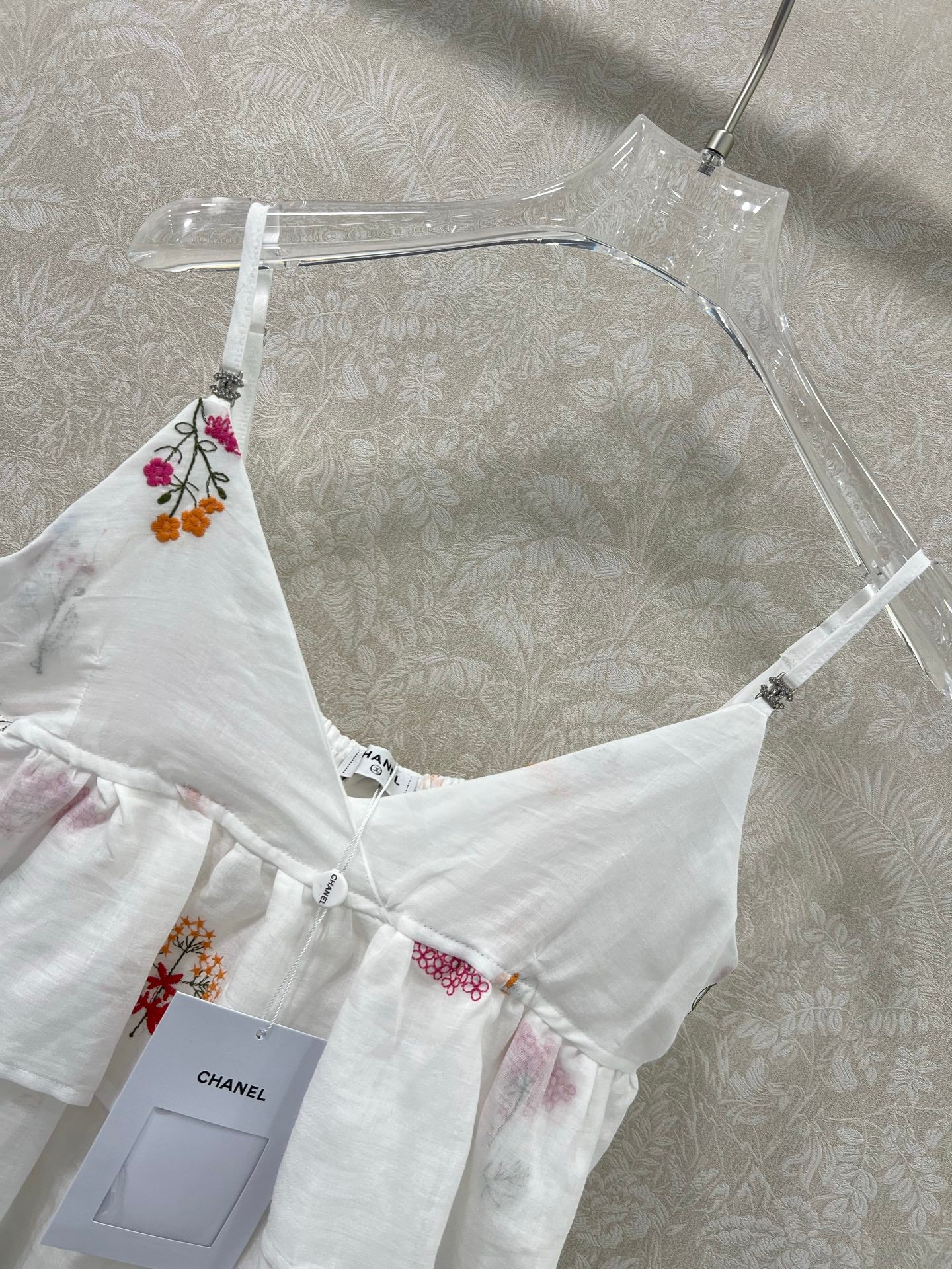 25 Summer new white color thread embroidery retro pure desire camisole