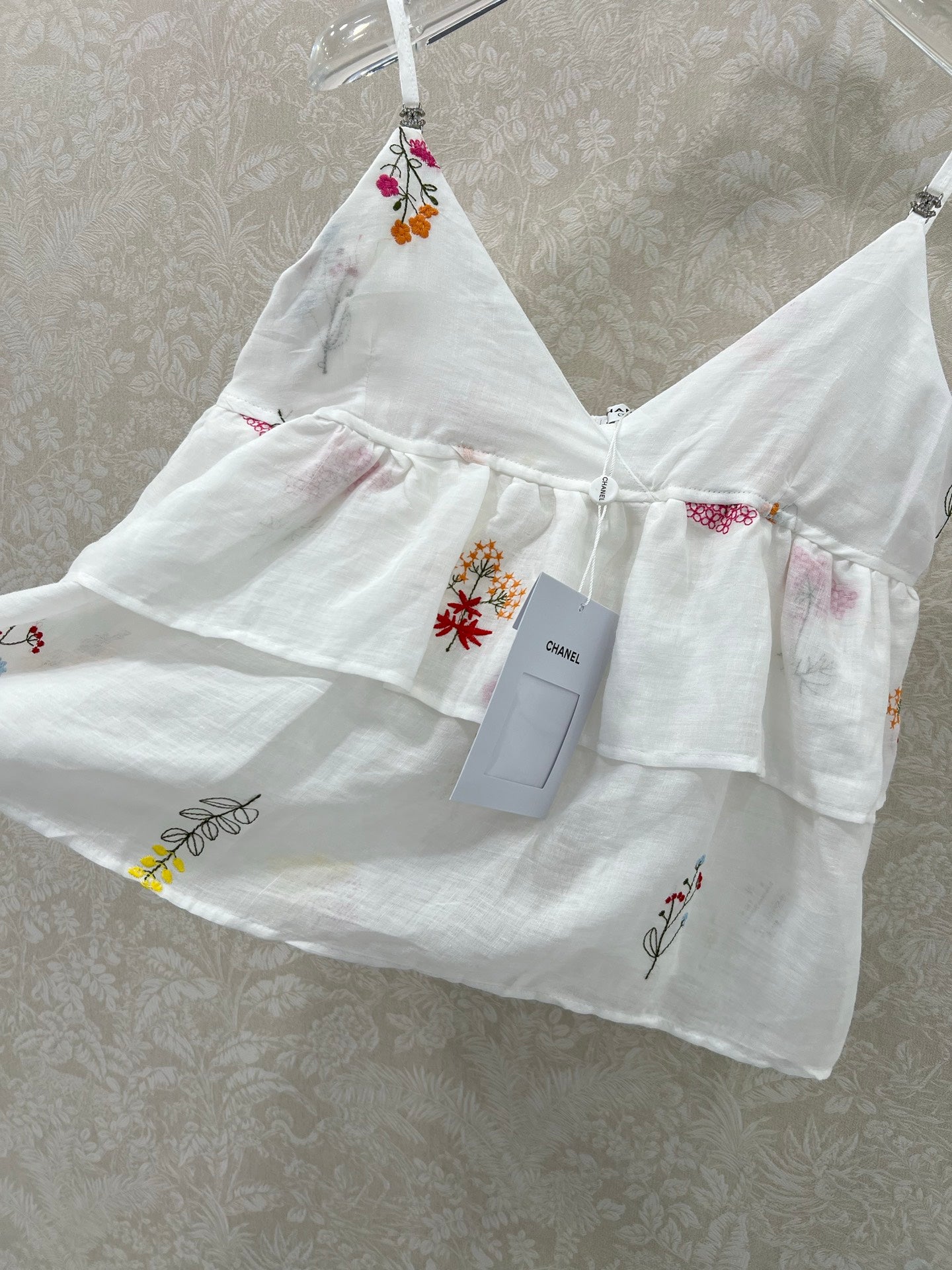 25 Summer new white color thread embroidery retro pure desire camisole