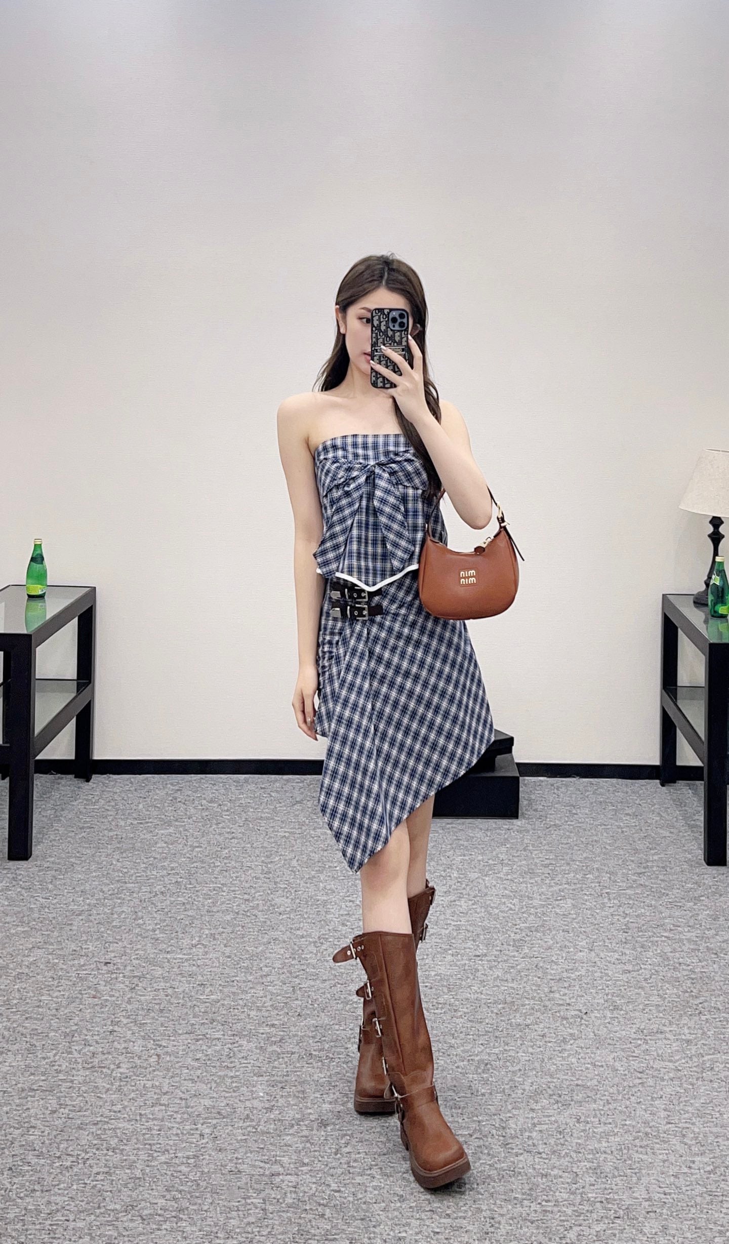2025 Summer New Plaid Tube Top Miniskirt Set