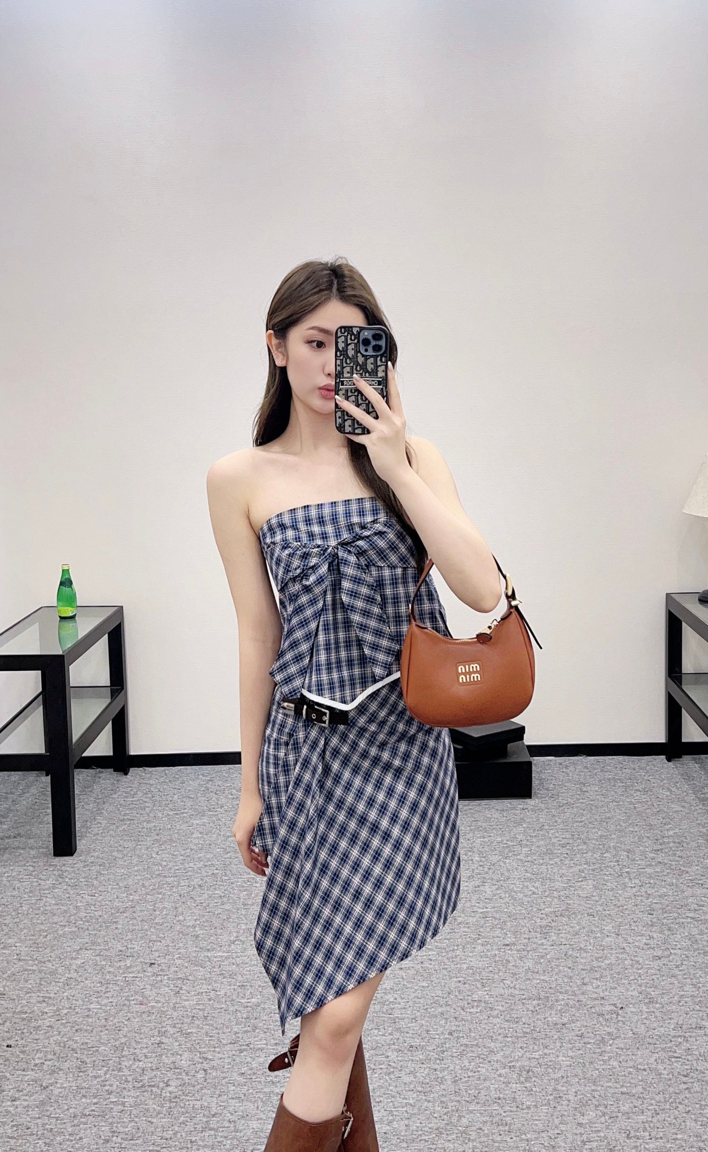 2025 Summer New Plaid Tube Top Miniskirt Set