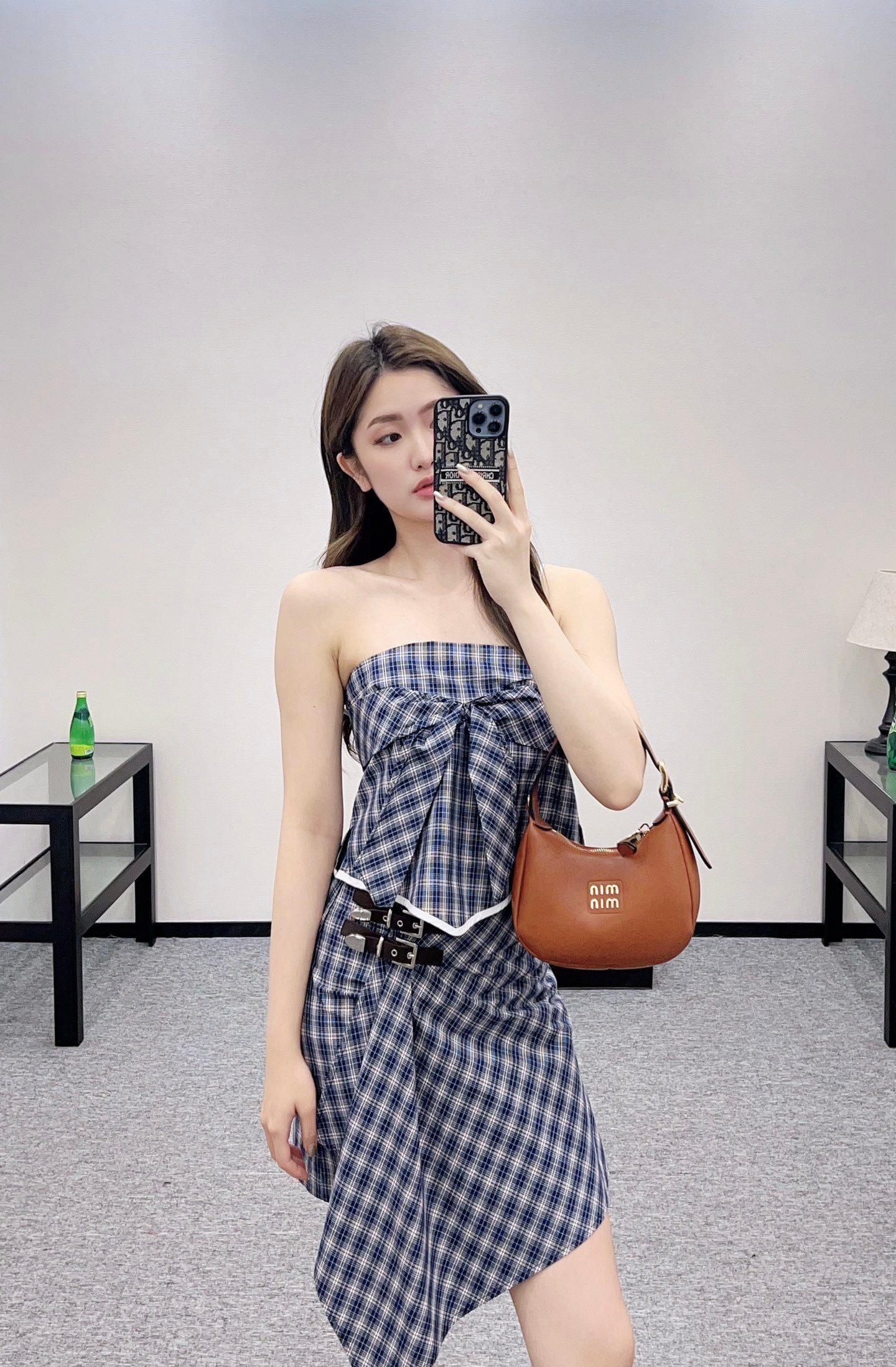 2025 Summer New Plaid Tube Top Miniskirt Set