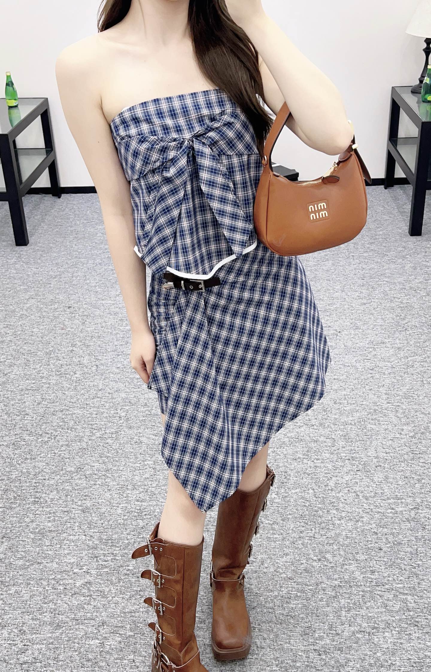 2025 Summer New Plaid Tube Top Miniskirt Set