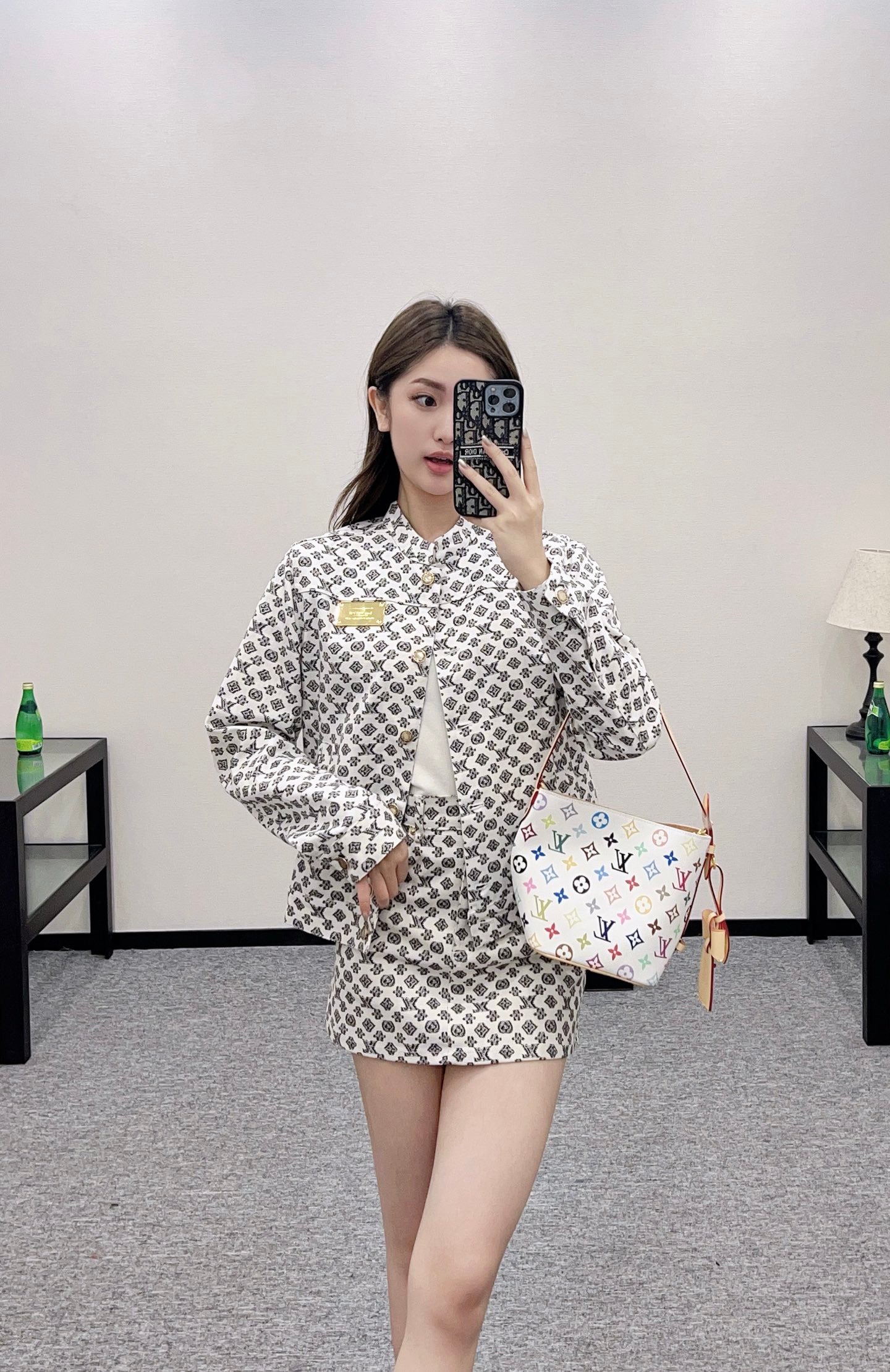 2025 Summer New Printed Denim Jacket Coat Short Skirt Suit