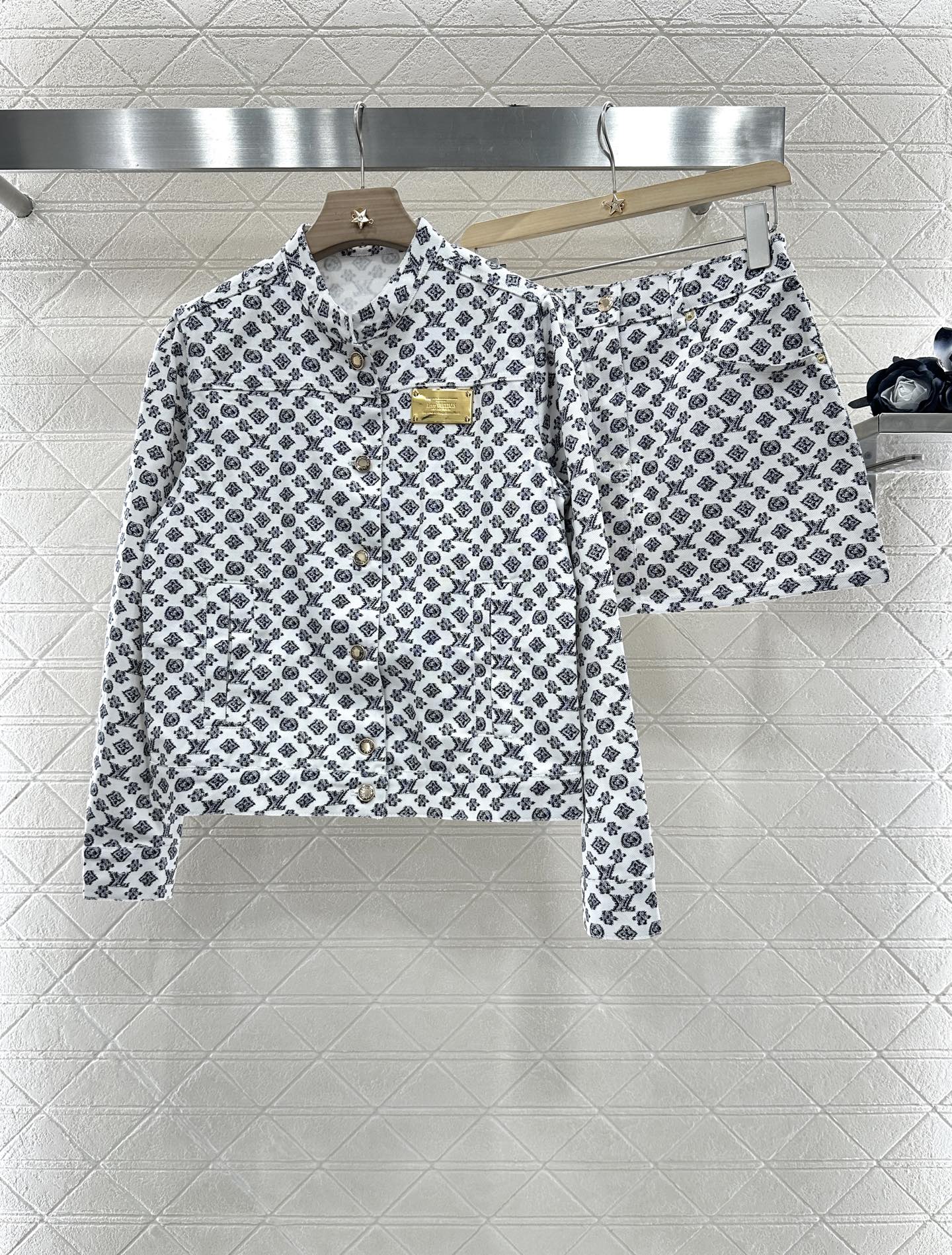 2025 Summer New Printed Denim Jacket Coat Short Skirt Suit
