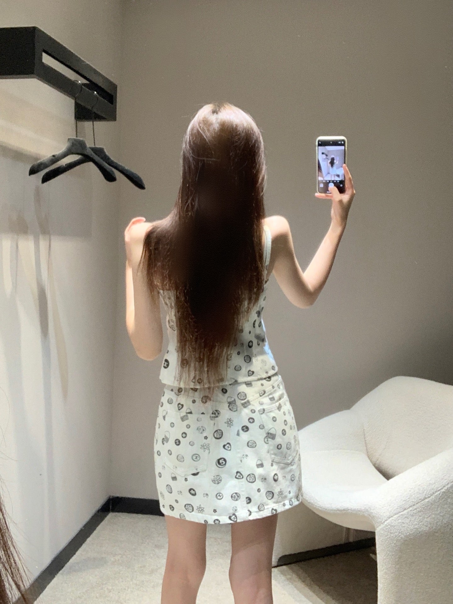 25Ss Spring and Summer New Style Printed Denim Tank Top + Short Skirt Set |