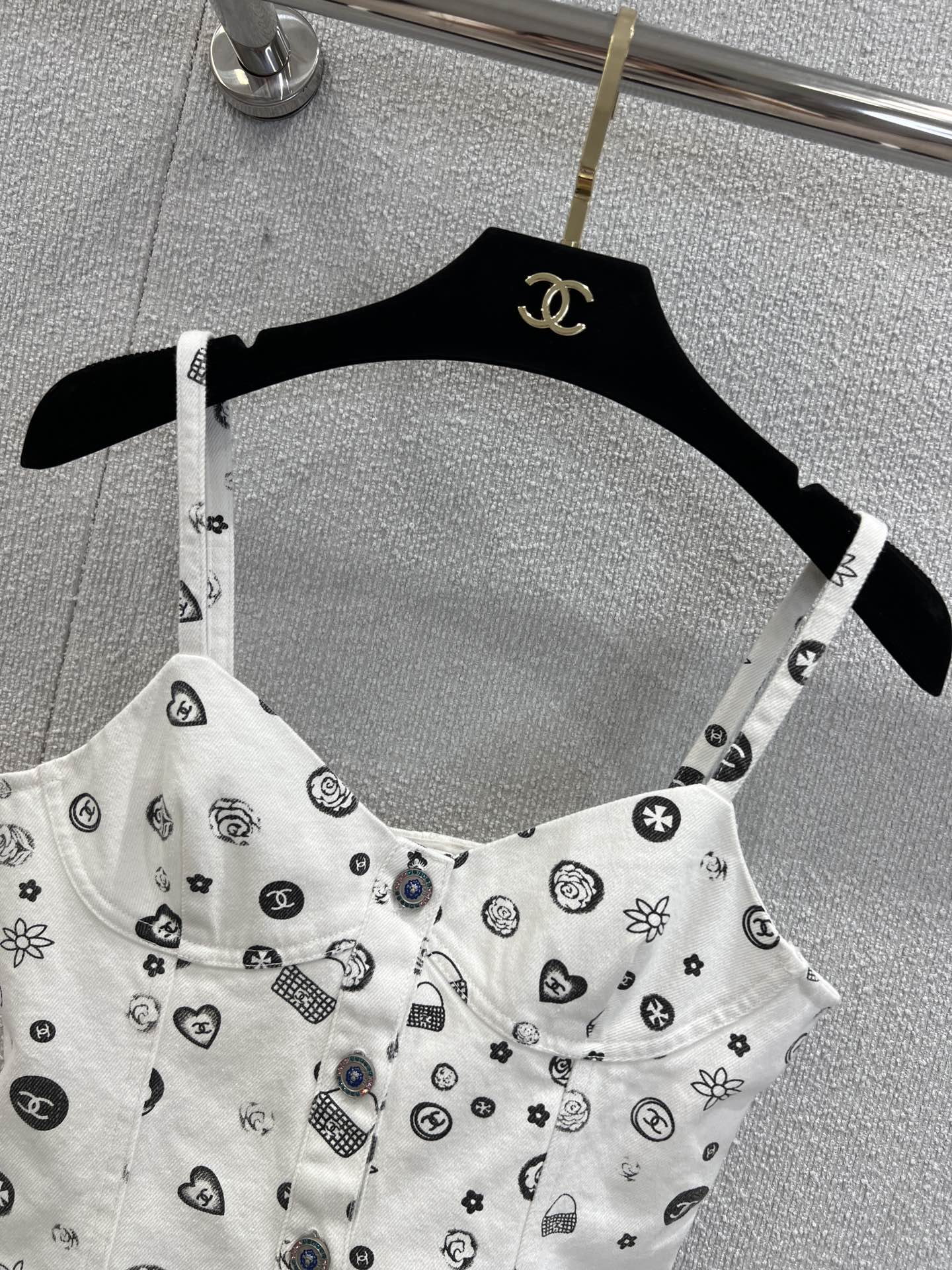 25Ss Spring and Summer New Style Printed Denim Tank Top + Short Skirt Set |