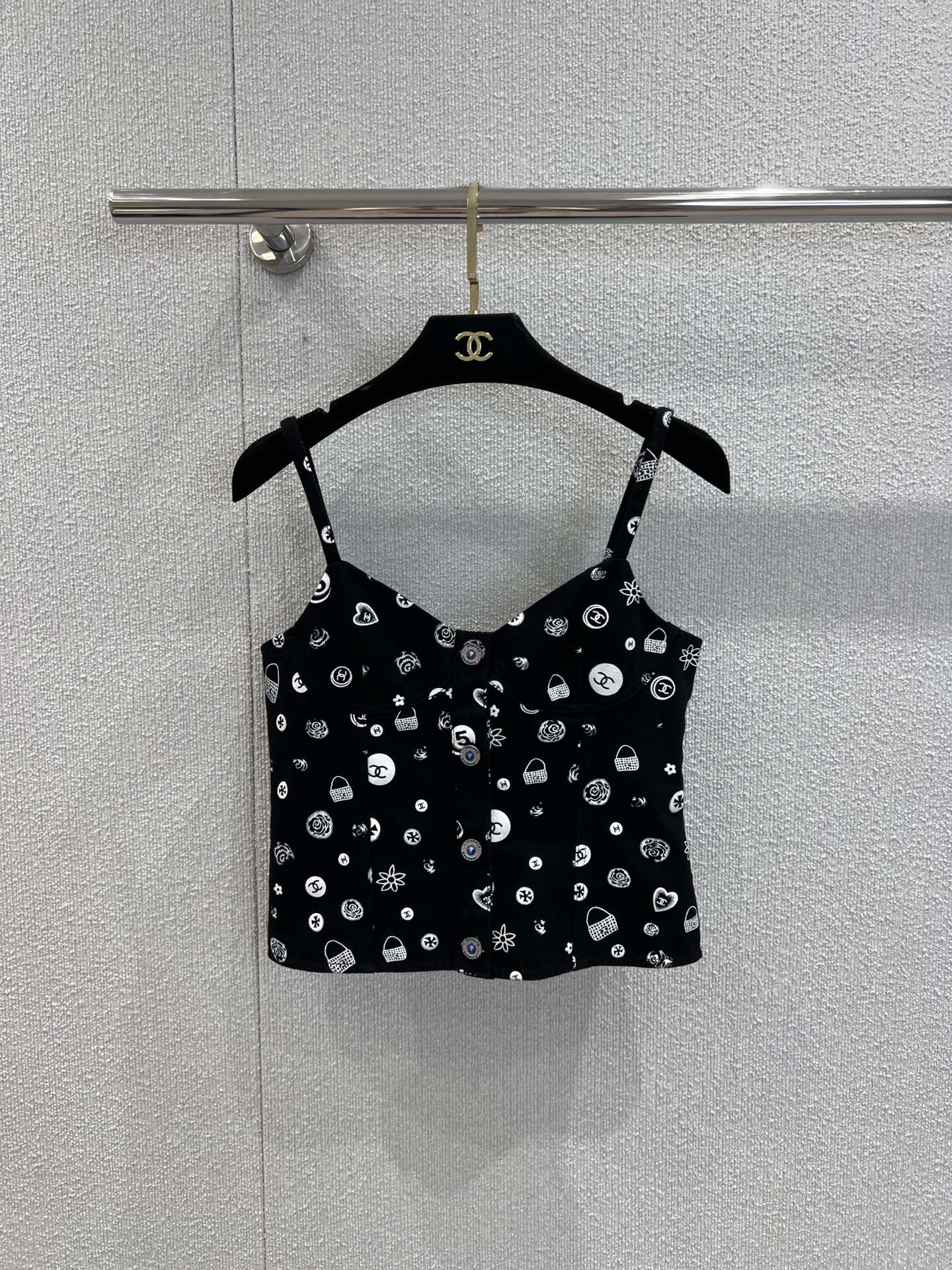 25Ss Spring and Summer New Style Printed Denim Tank Top + Short Skirt Set |