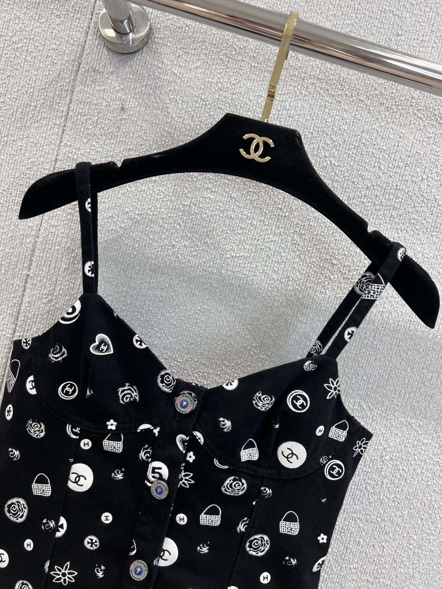 25Ss Spring and Summer New Style Printed Denim Tank Top + Short Skirt Set |