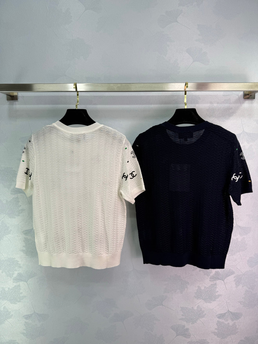 25ss Embroidered letter knitted short sleeved shirt
