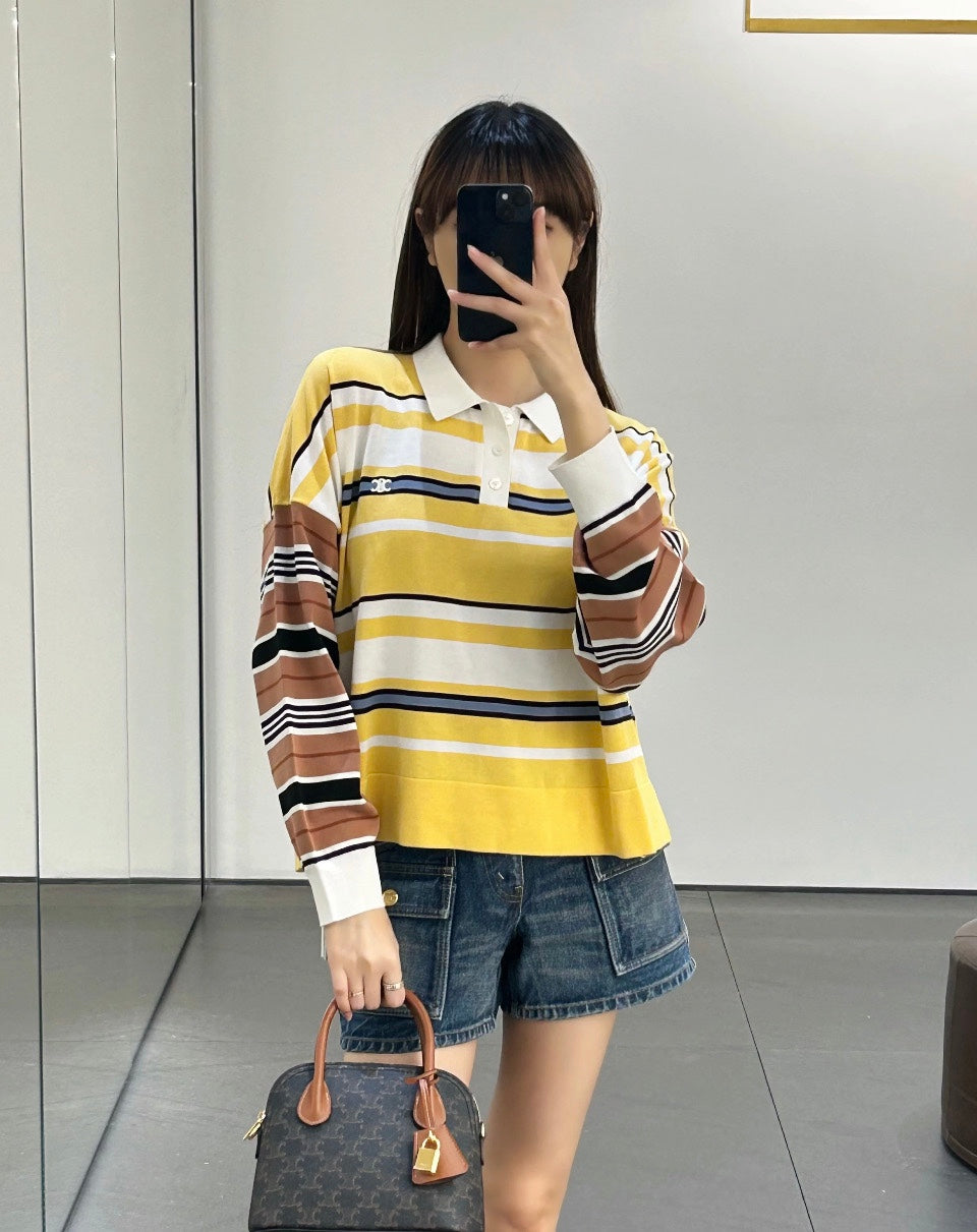 25 Early Autumn New Contrast Striped Long Sleeve Top