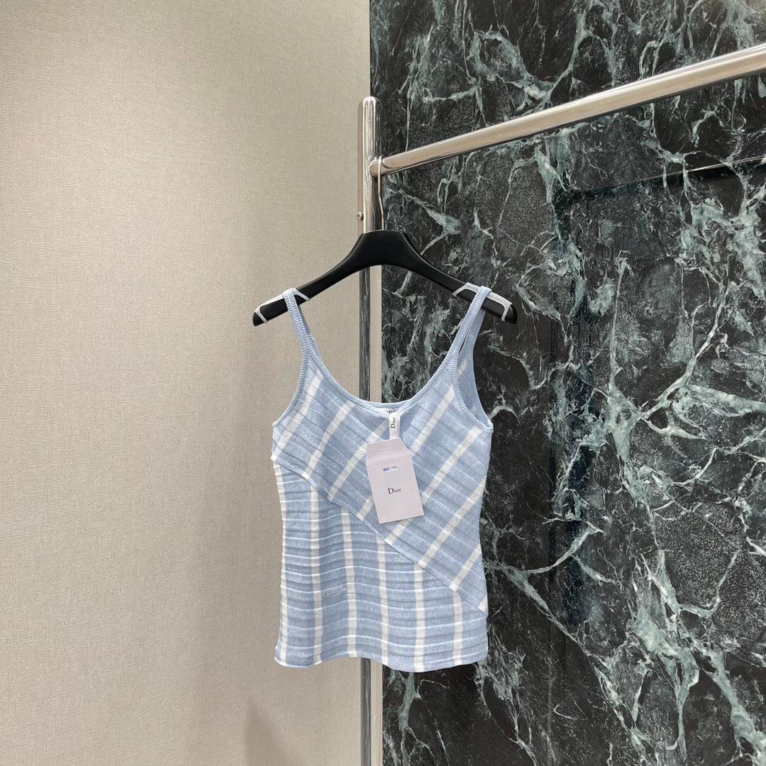 25 Early Autumn New Fake Two-piece Spliced Diagonal Striped Vest