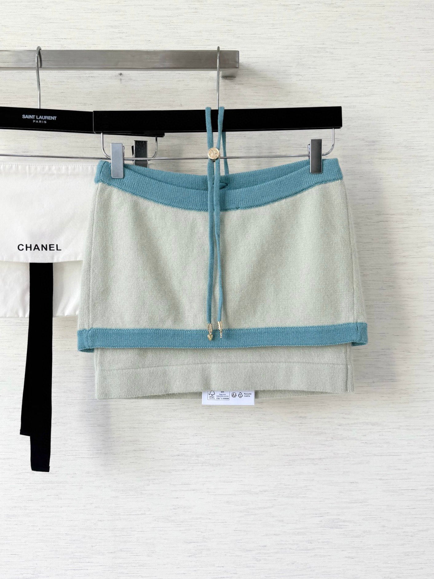 Pure wool, custom-colored and dyed, contrast-colored stitching, and camisole