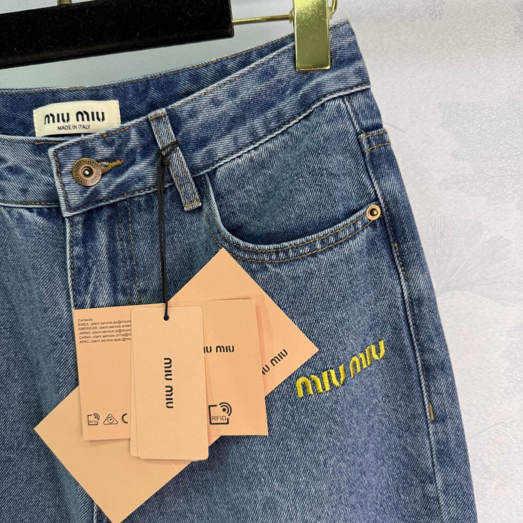 2025 Early Autumn New High Waist Embroidered Denim Pants