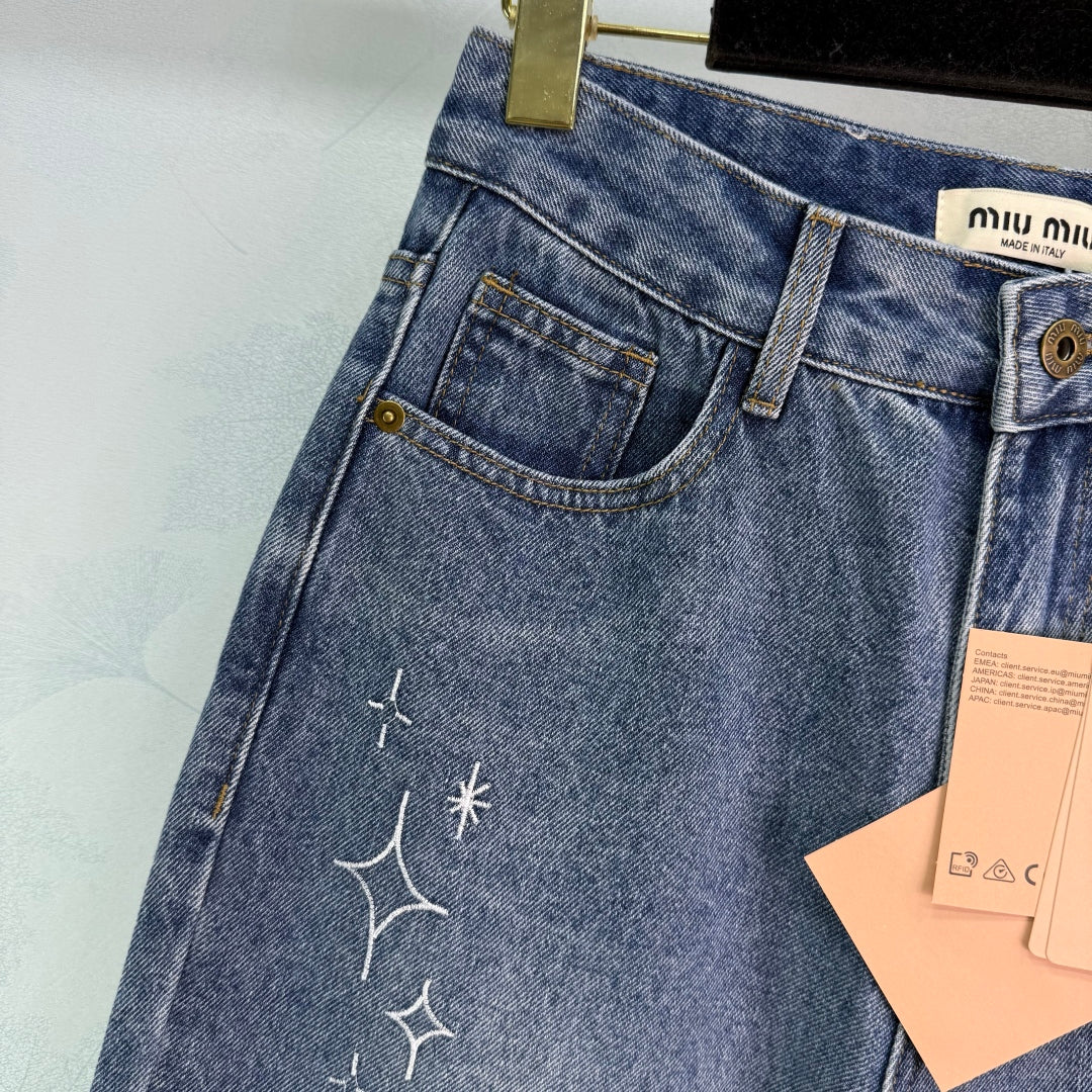 2025 Early Autumn New High Waist Embroidered Denim Pants