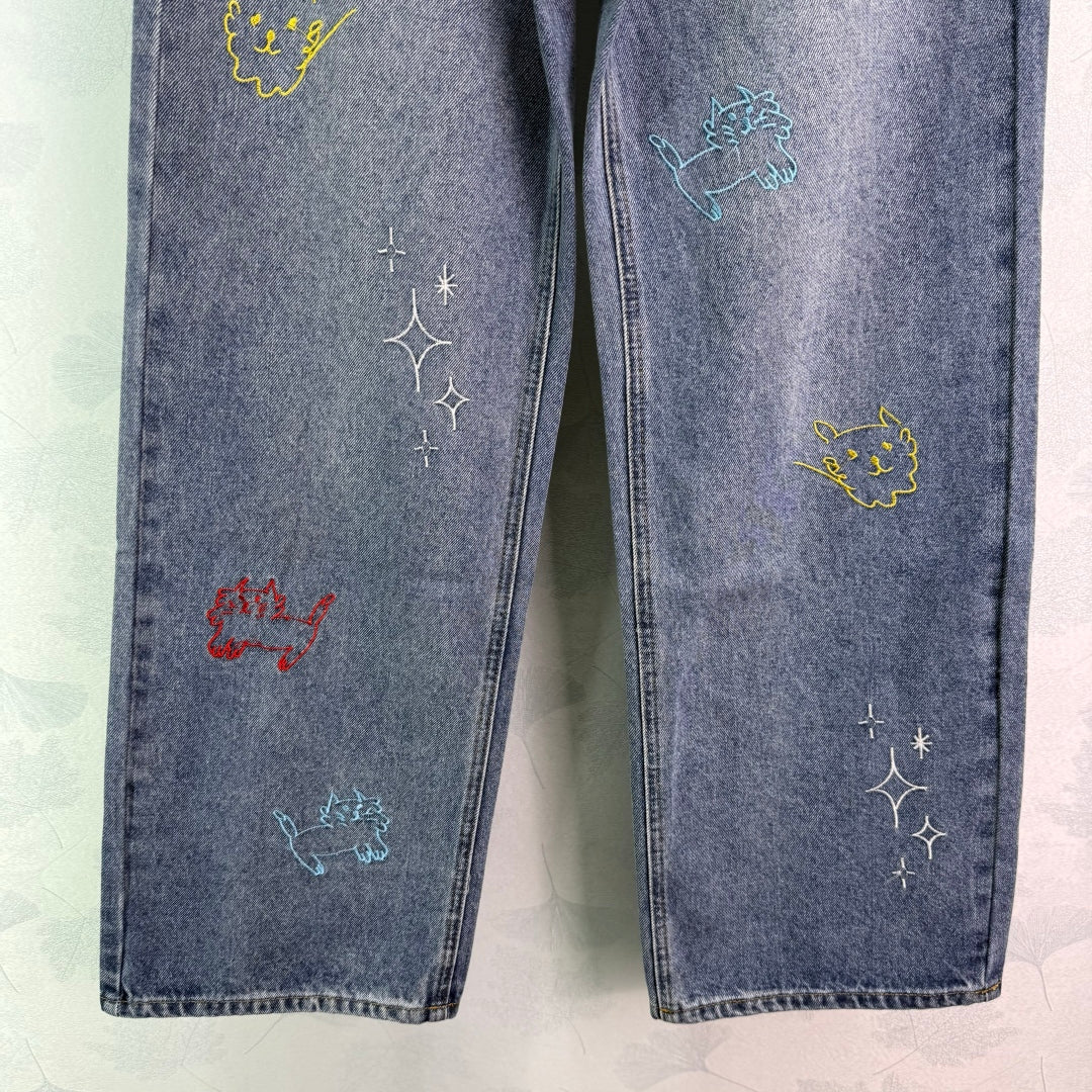 2025 Early Autumn New High Waist Embroidered Denim Pants