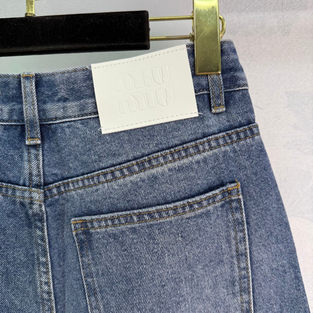 2025 Early Autumn New High Waist Embroidered Denim Pants
