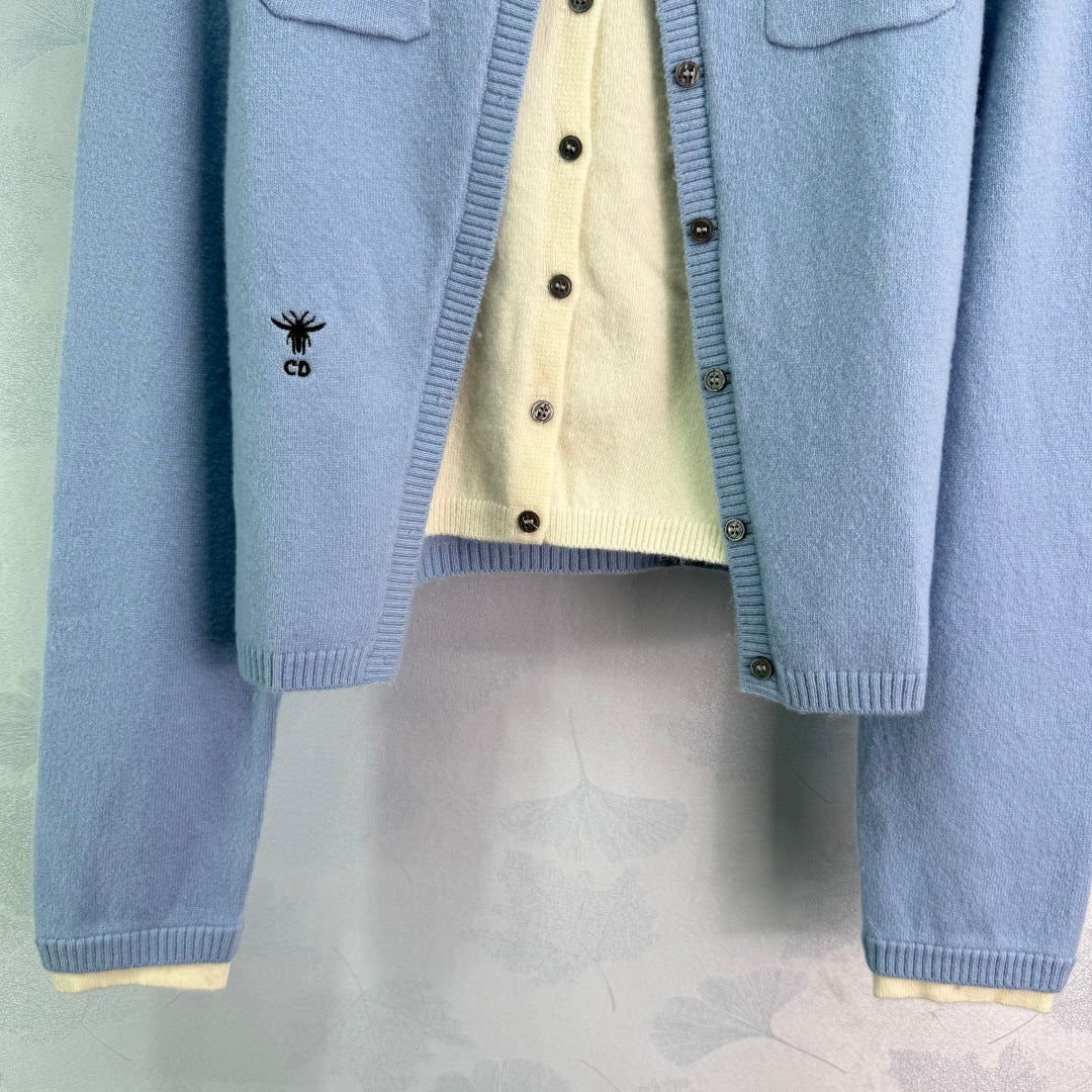 2025 Early Autumn New Round Neck Contrast Color Knitted Cardigan