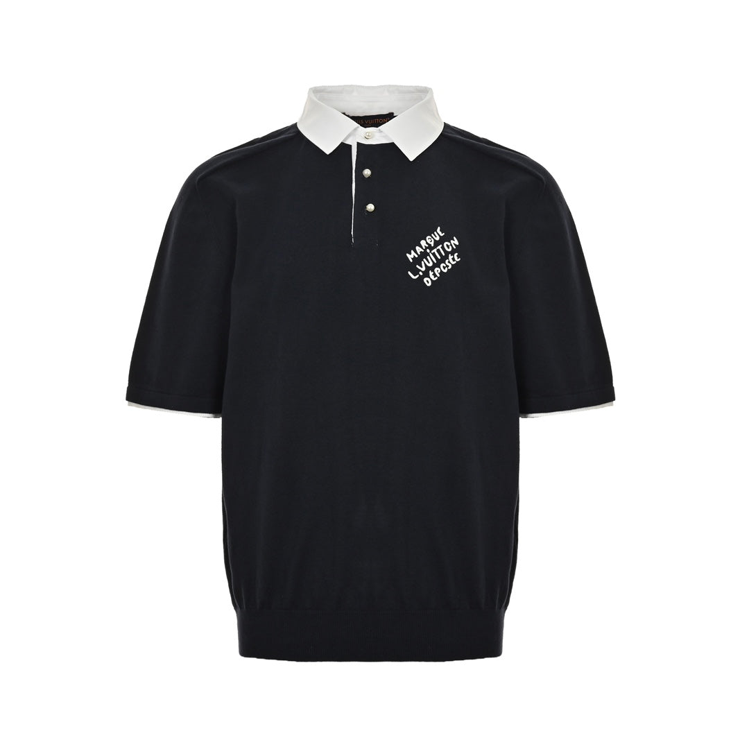 25ss Pearl Button Polo Panel Knitted Polo Short Sleeve