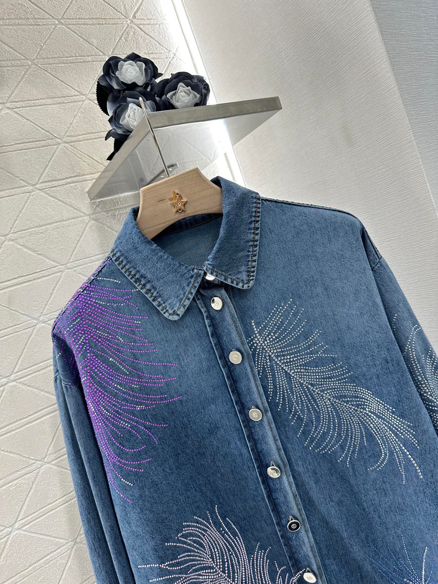 25 Feather Rhinestone Denim