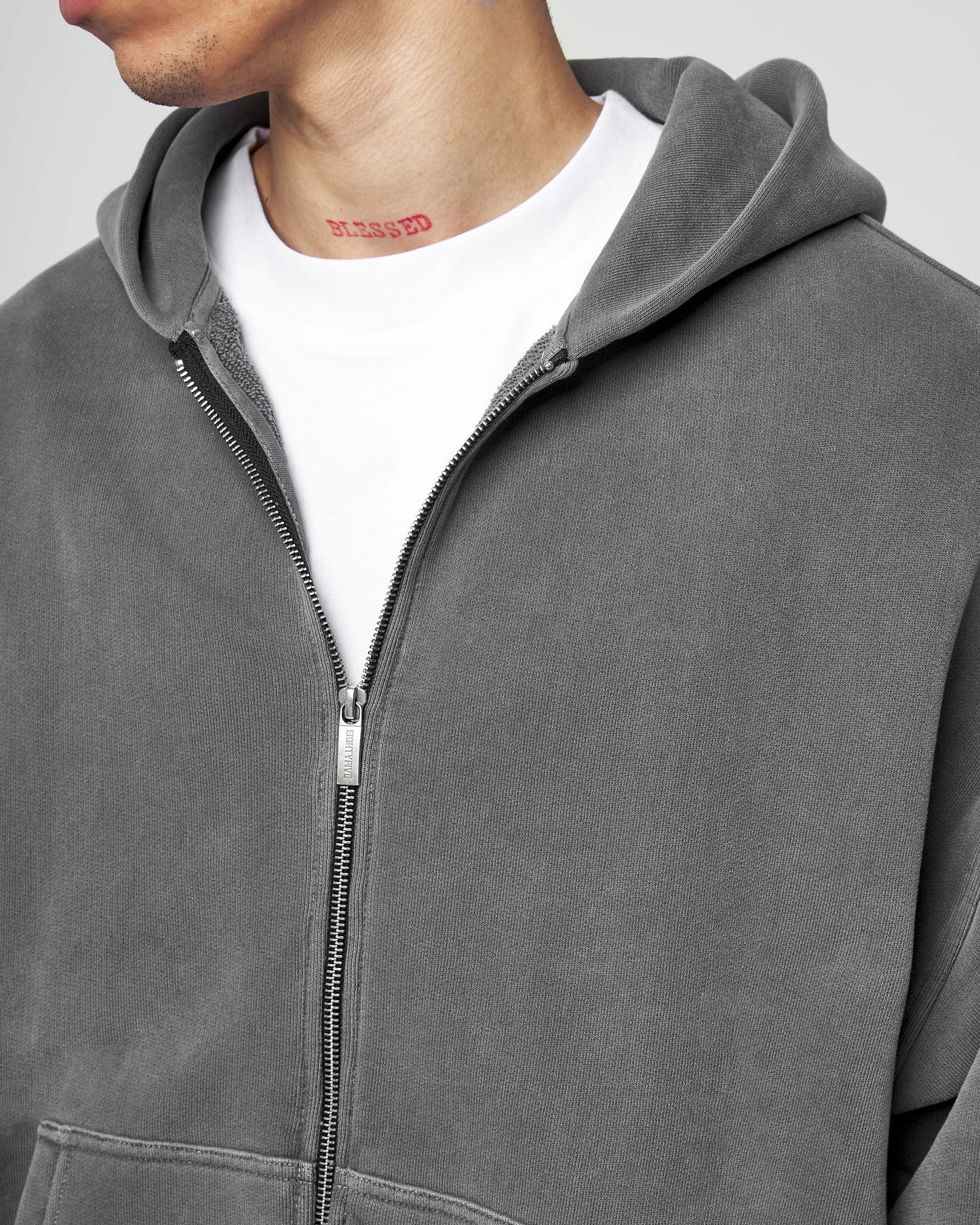 Stone Grey Basic Zip Hoodie