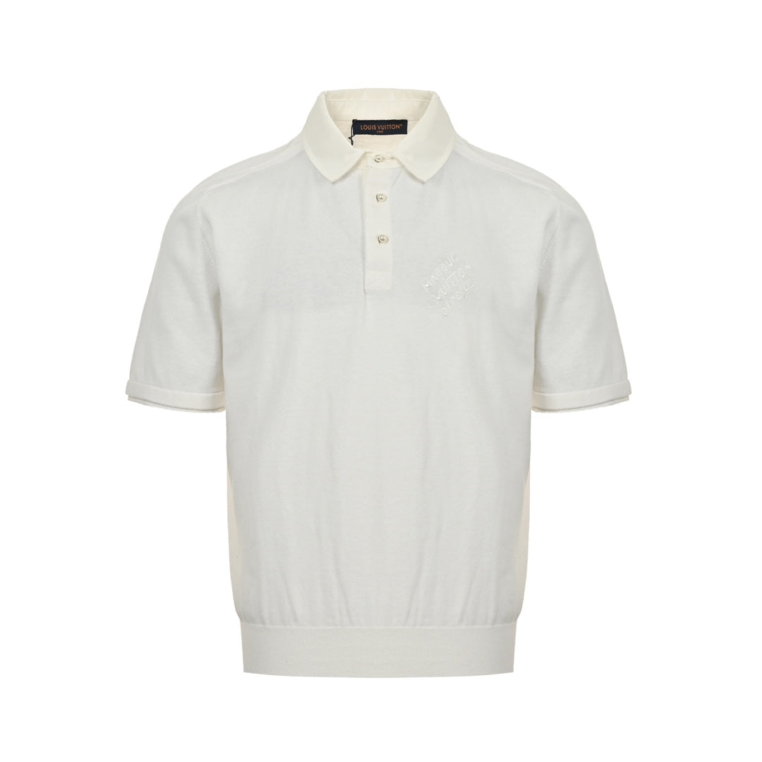 25ss Pearl Button Polo Panel Knitted Polo Short Sleeve