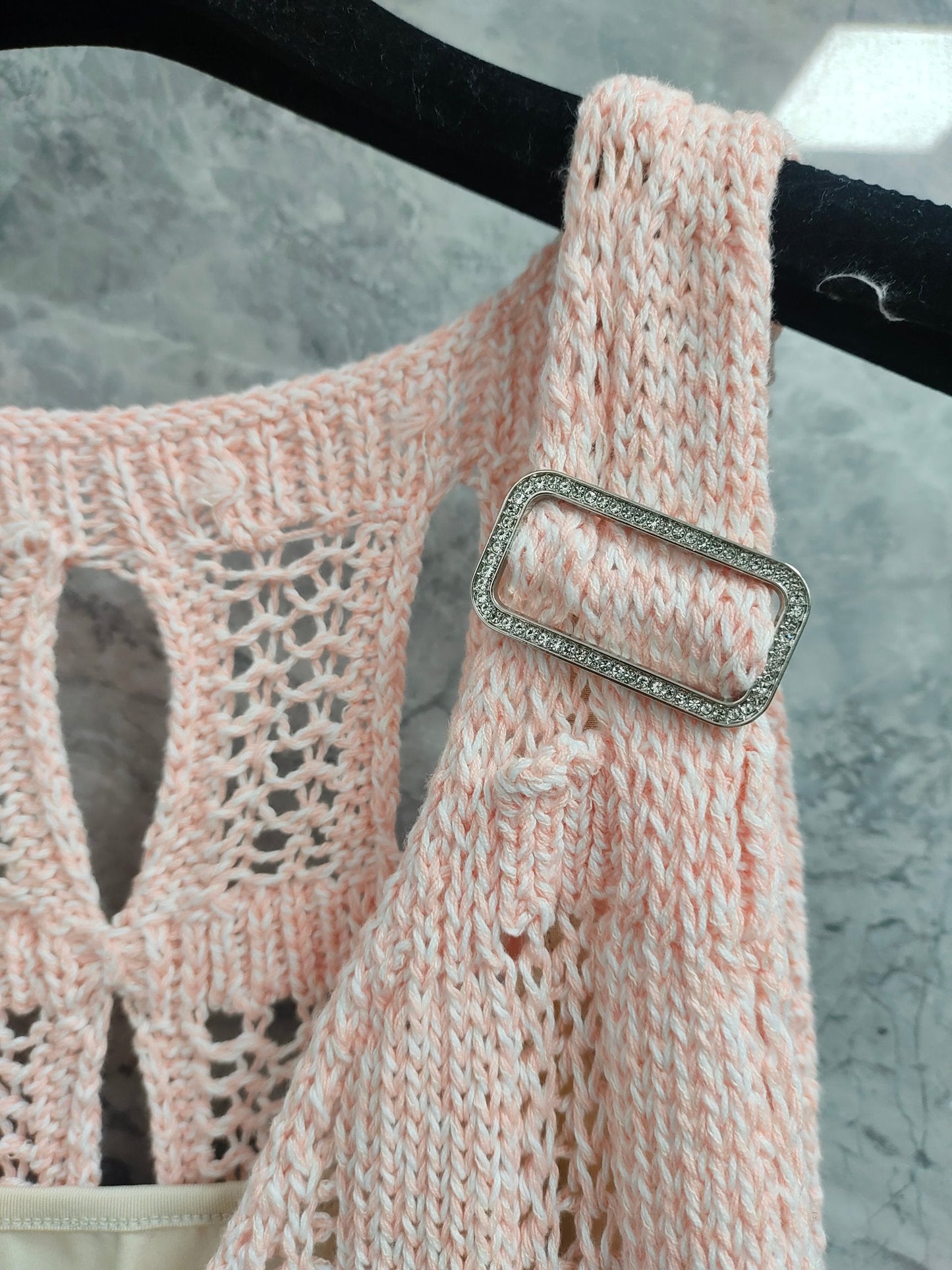 25 light pink knit cutout dress