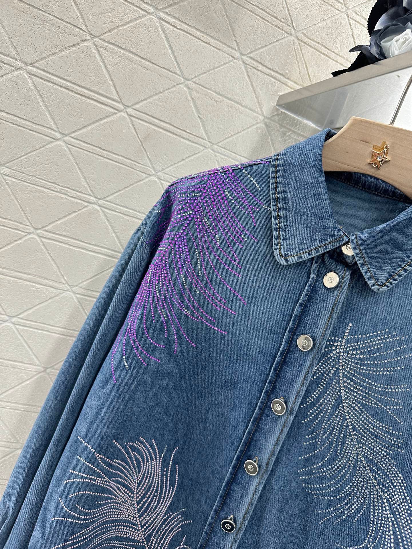25 Feather Rhinestone Denim