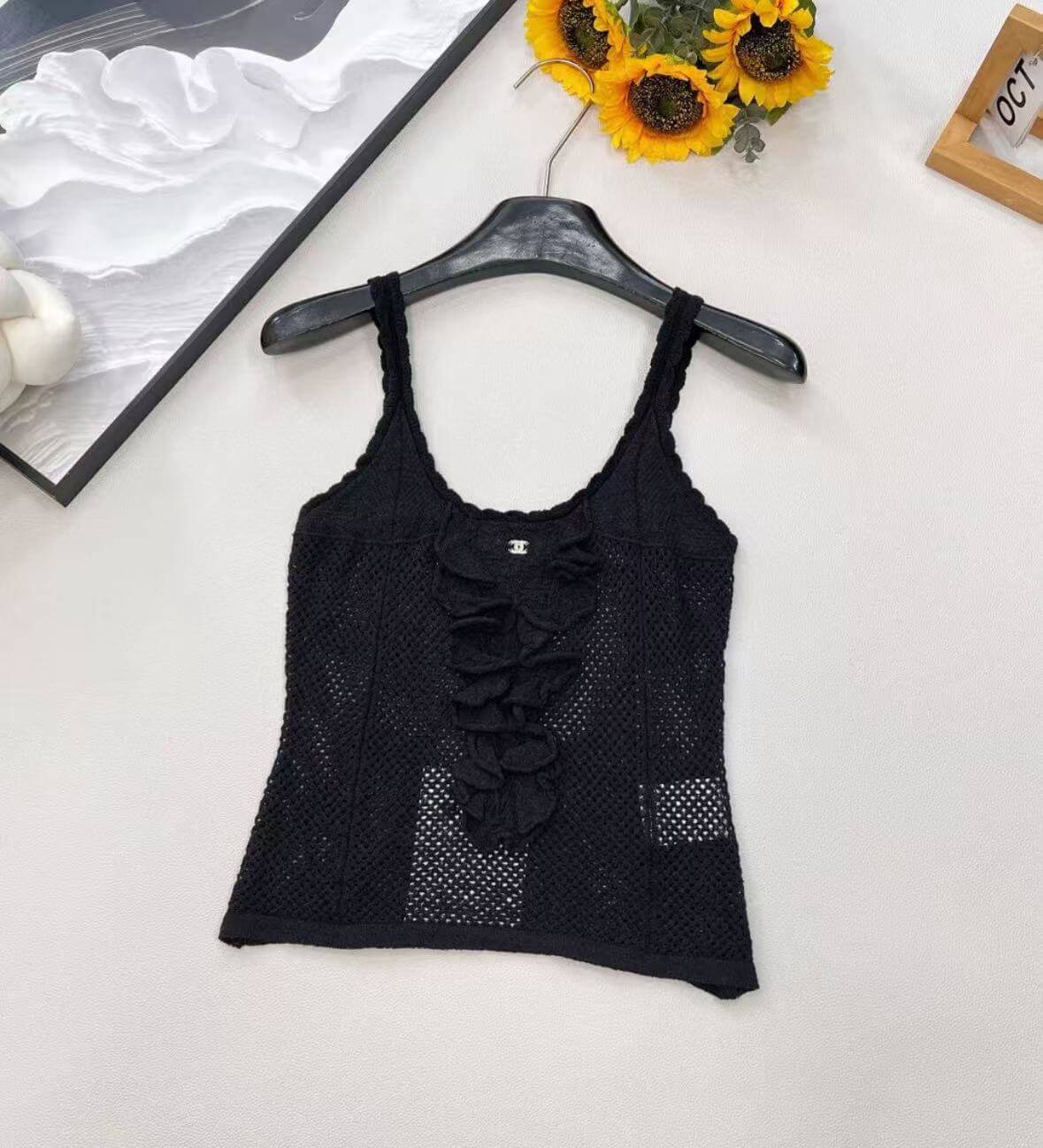 Classic Letter Crystal Lace Trim Knit Camisole