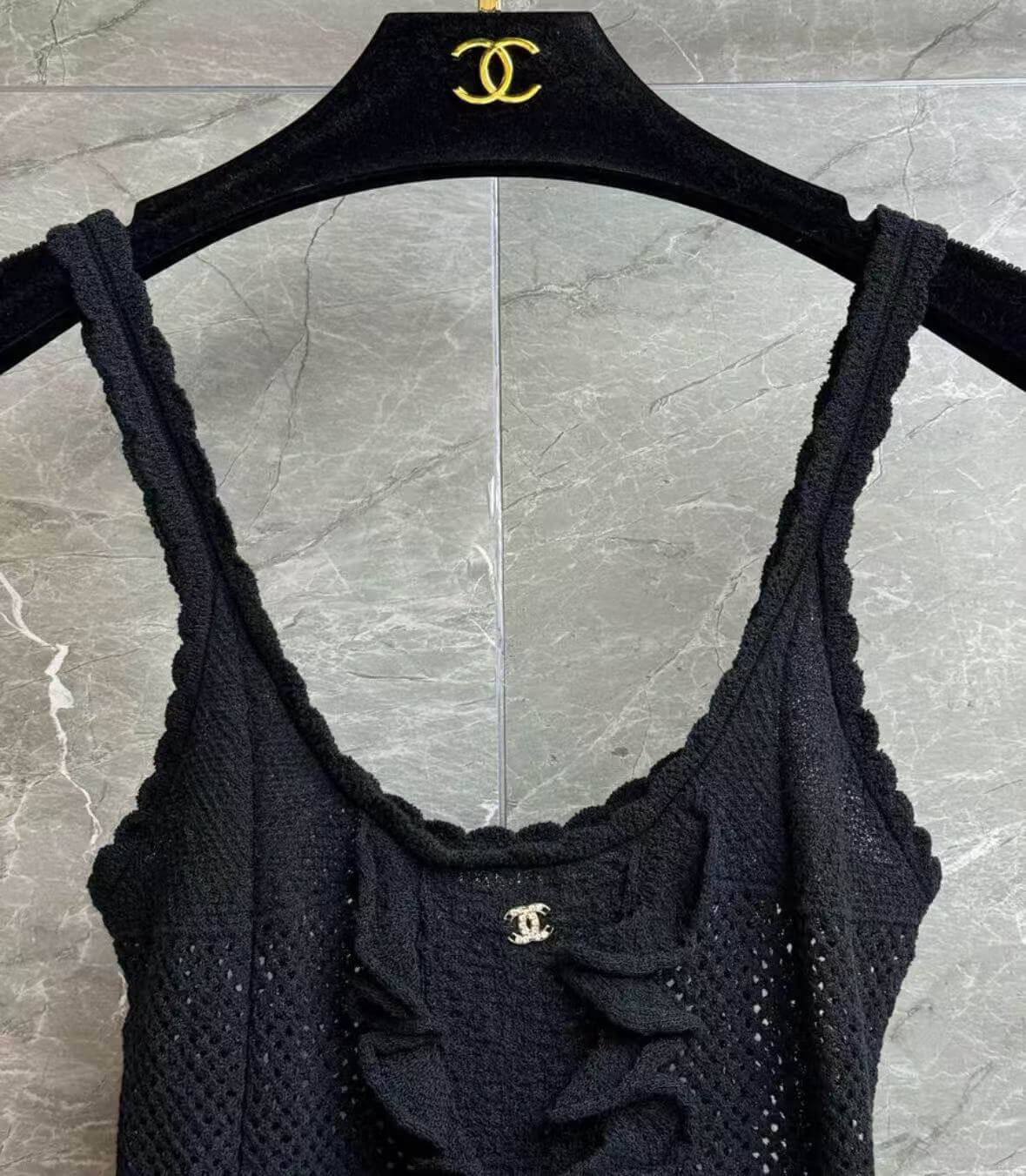 Classic Letter Crystal Lace Trim Knit Camisole