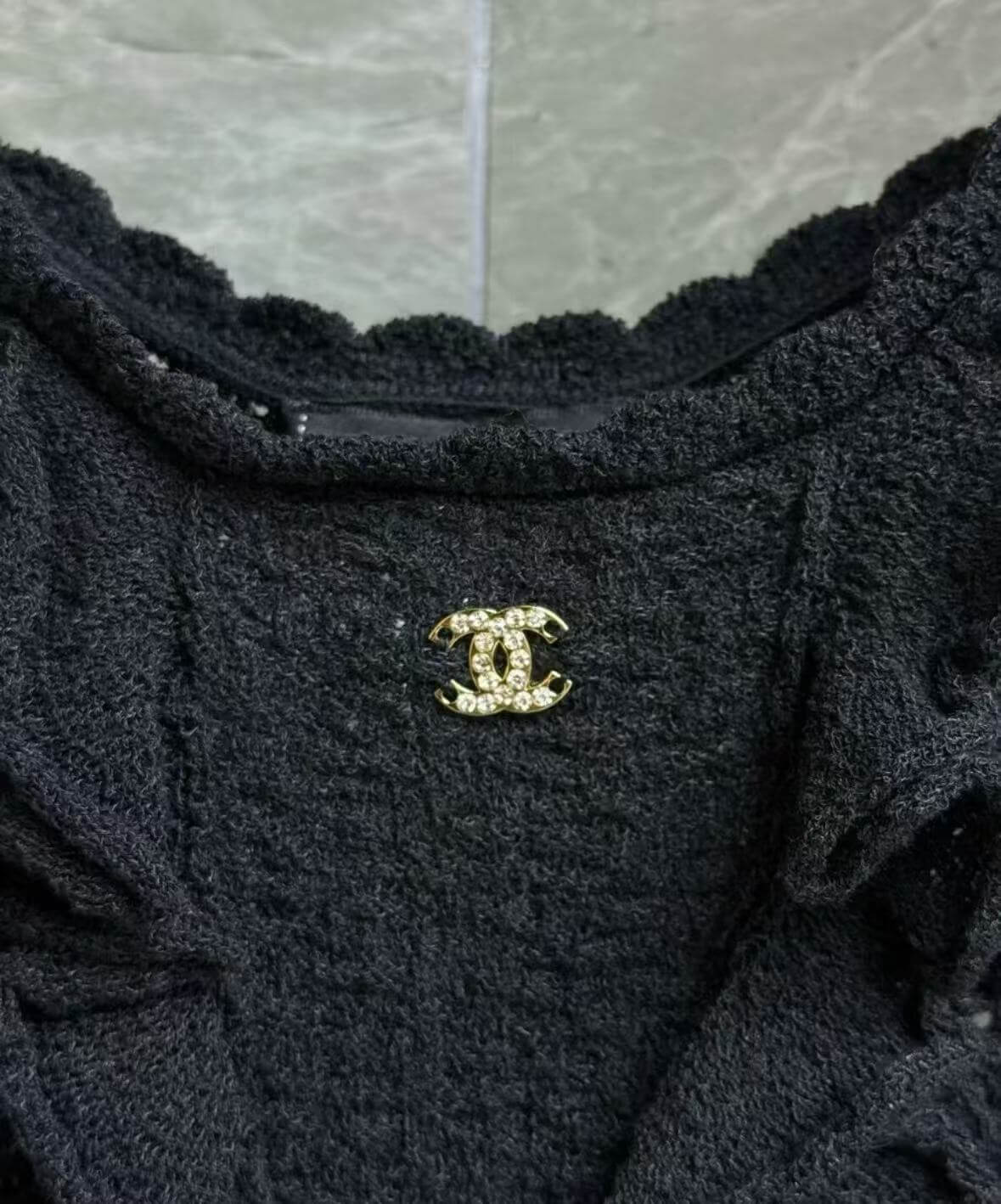 Classic Letter Crystal Lace Trim Knit Camisole