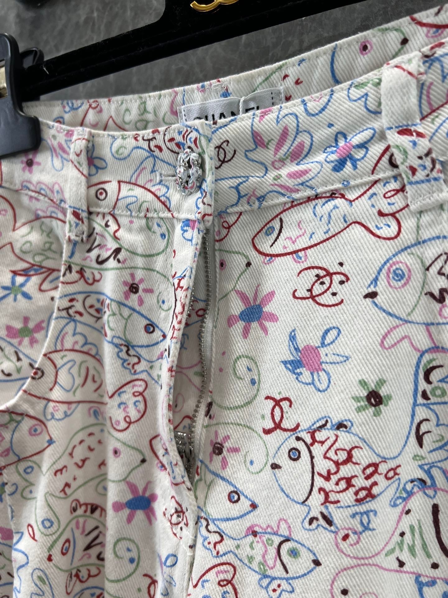Early Spring Denim Trousers with Little Fish Print