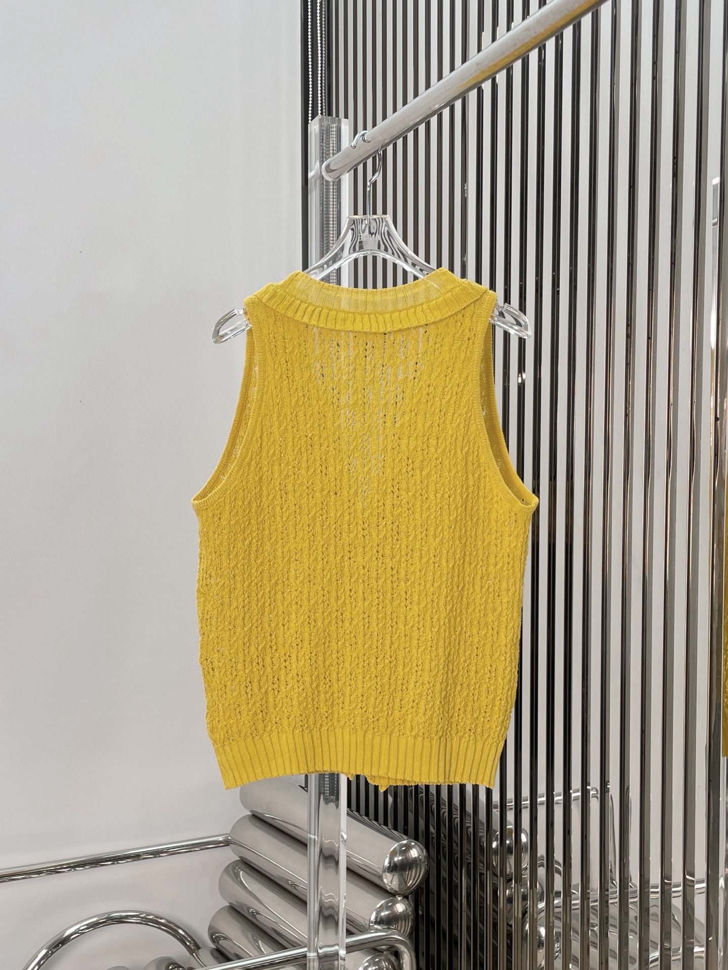 Bright Yellow Openwork Knit Vest