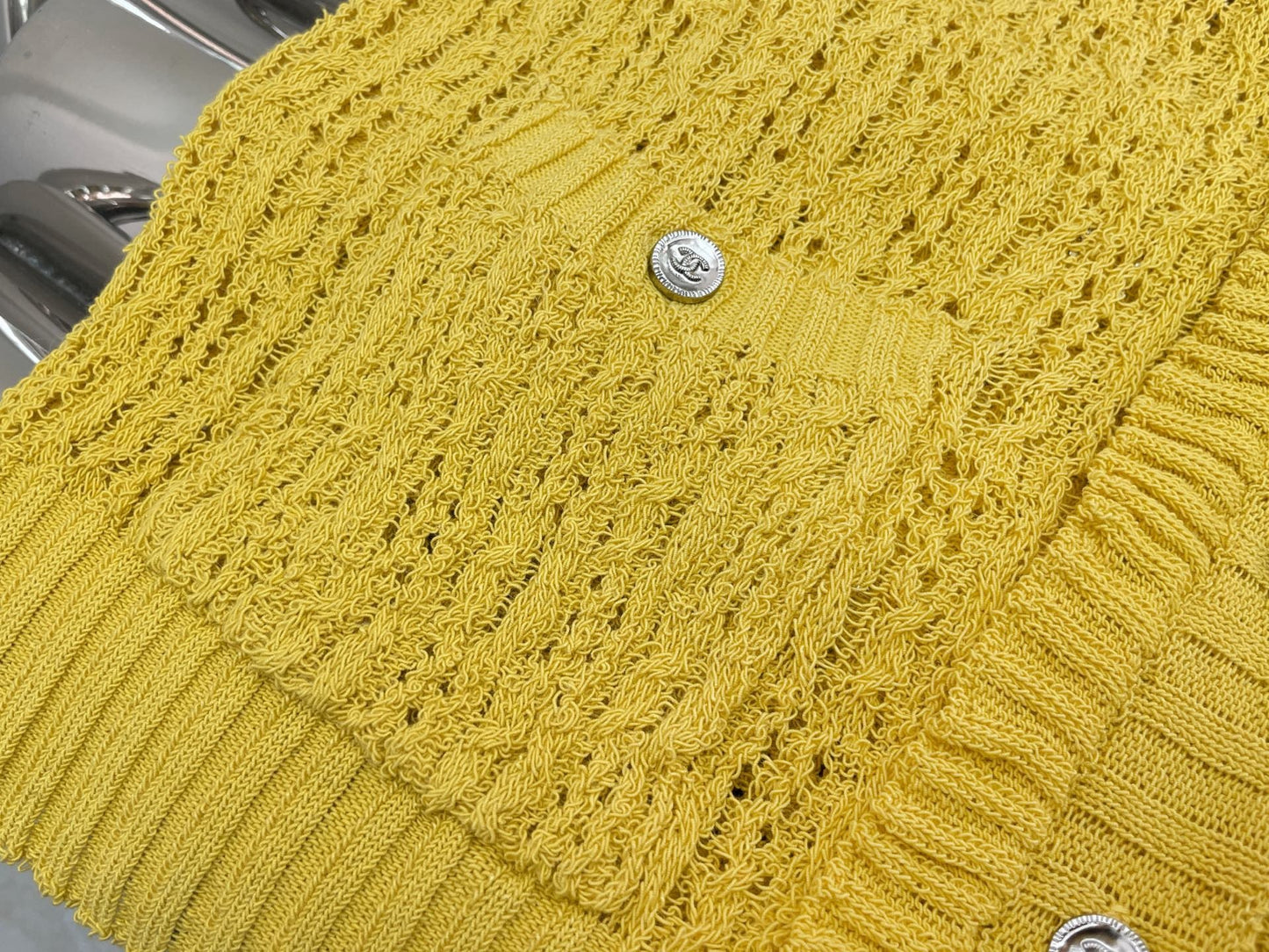 Bright Yellow Openwork Knit Vest