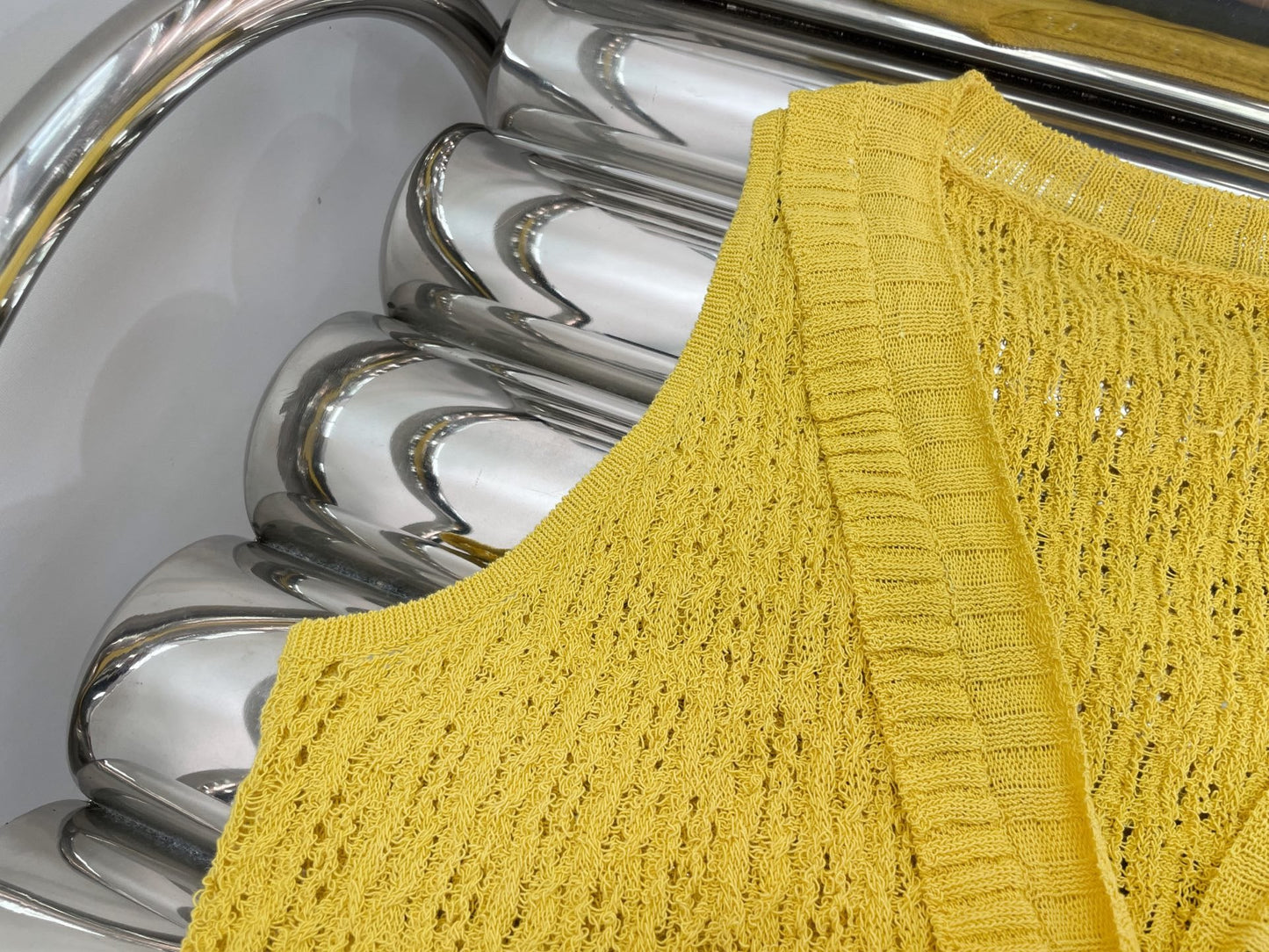 Bright Yellow Openwork Knit Vest
