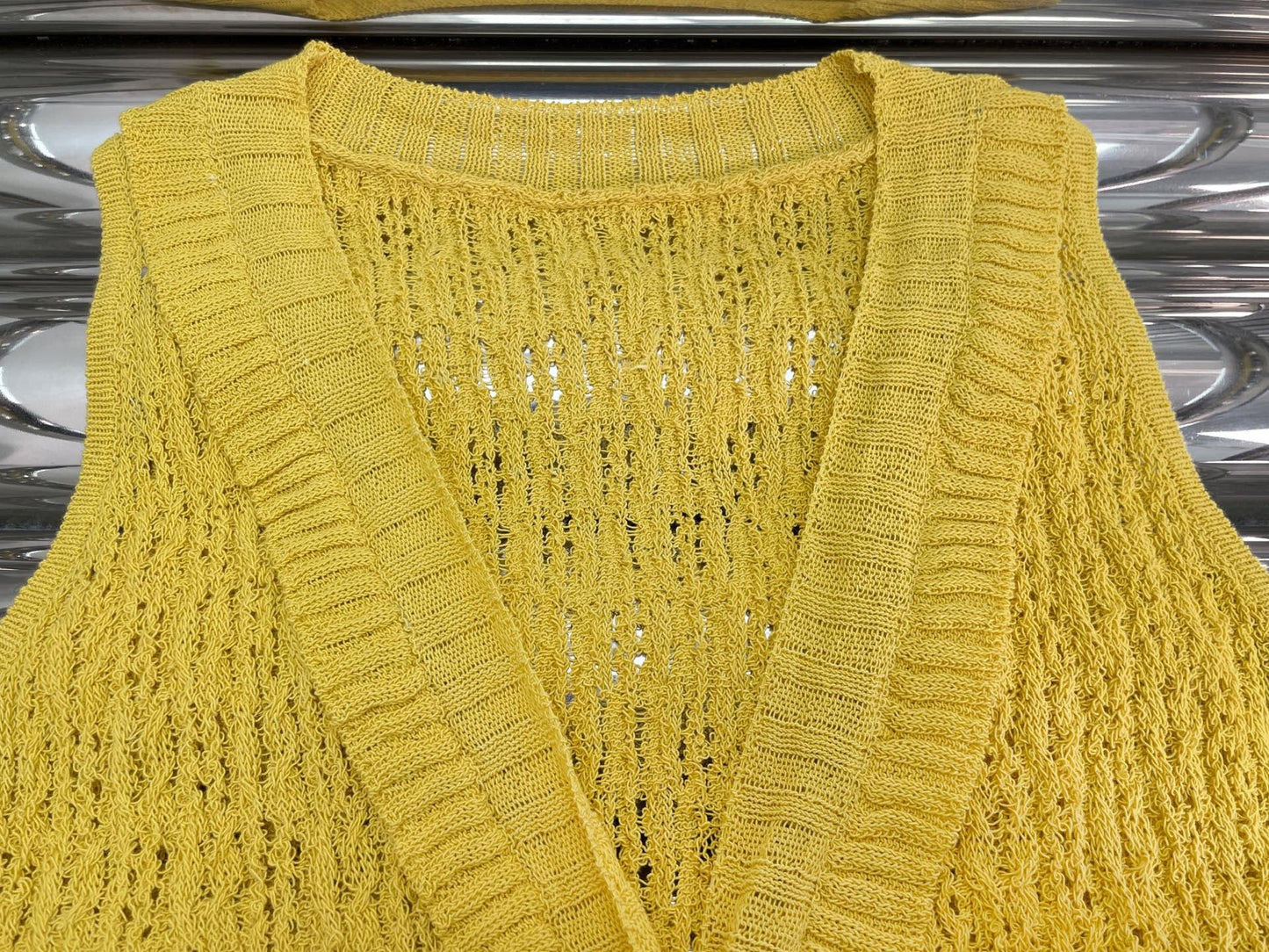 Bright Yellow Openwork Knit Vest